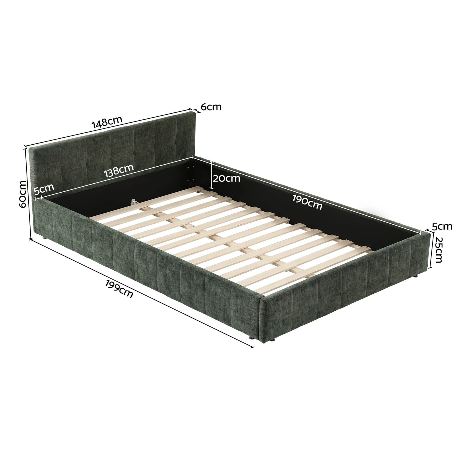 Double Bed Frame Heavy Duty Green 138x6x1.2cm