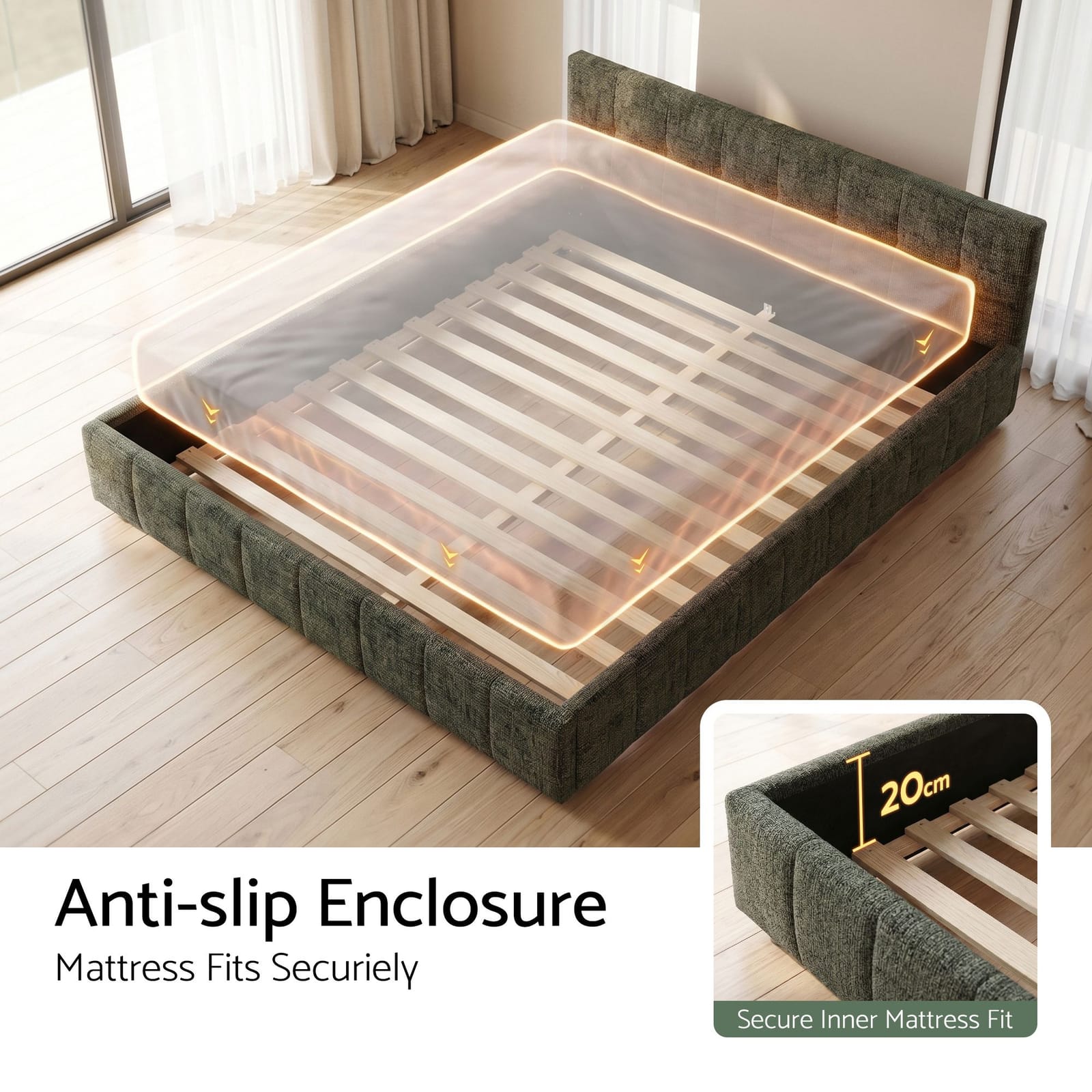 Double Bed Frame Heavy Duty Green 138x6x1.2cm