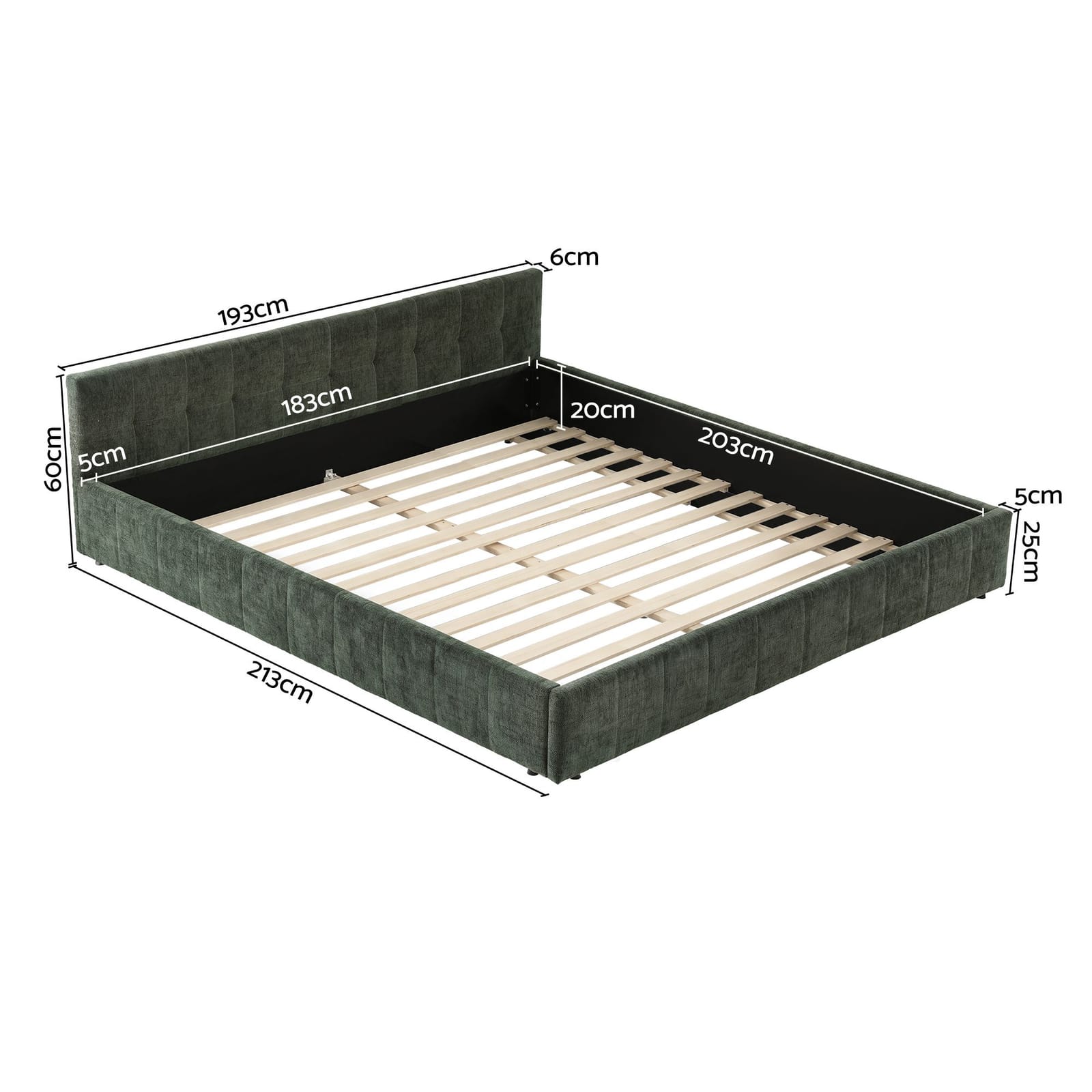 King Bed Frame Heavy Duty Green 183x6x1.2cm