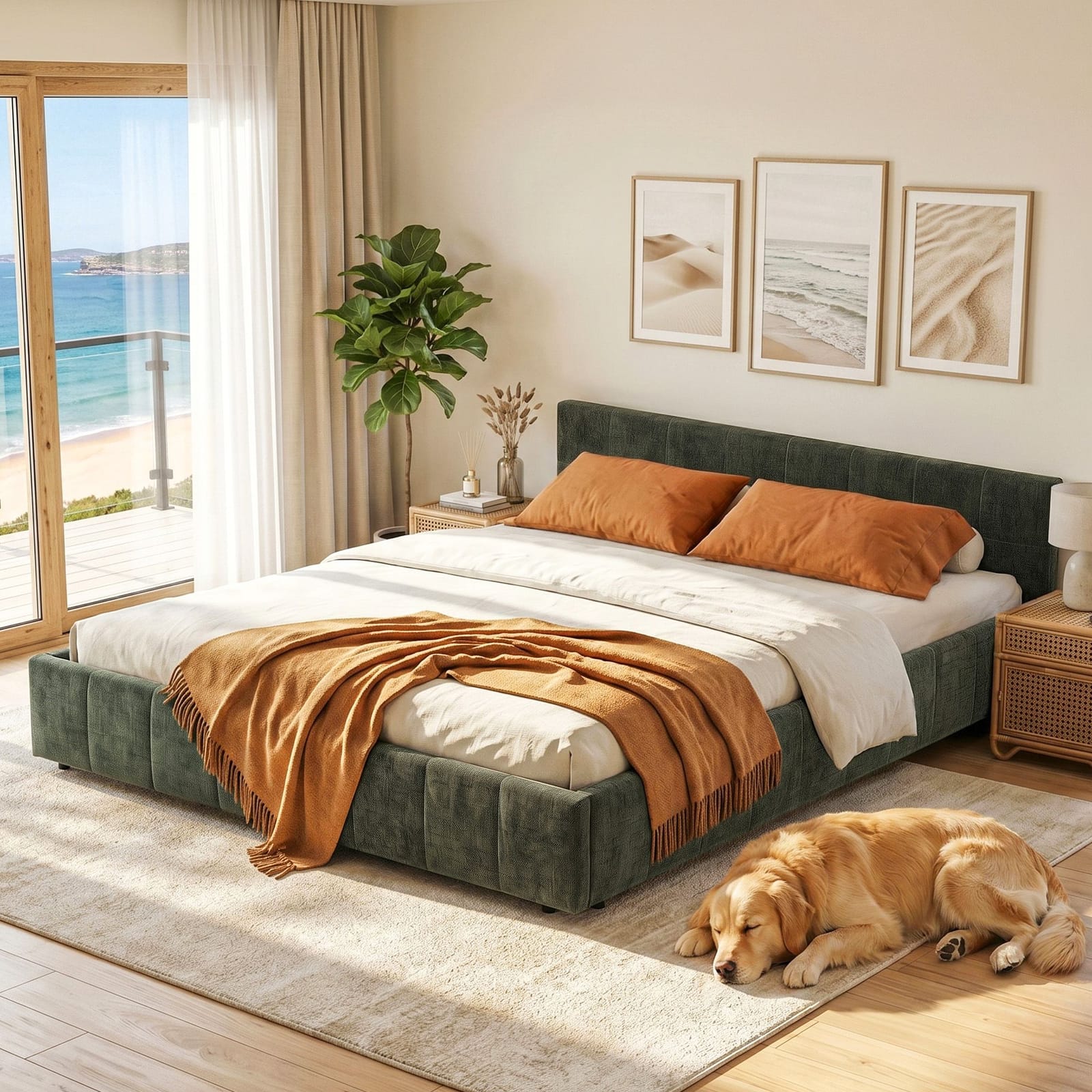 Queen Bed Frame Chenille Heavy Duty