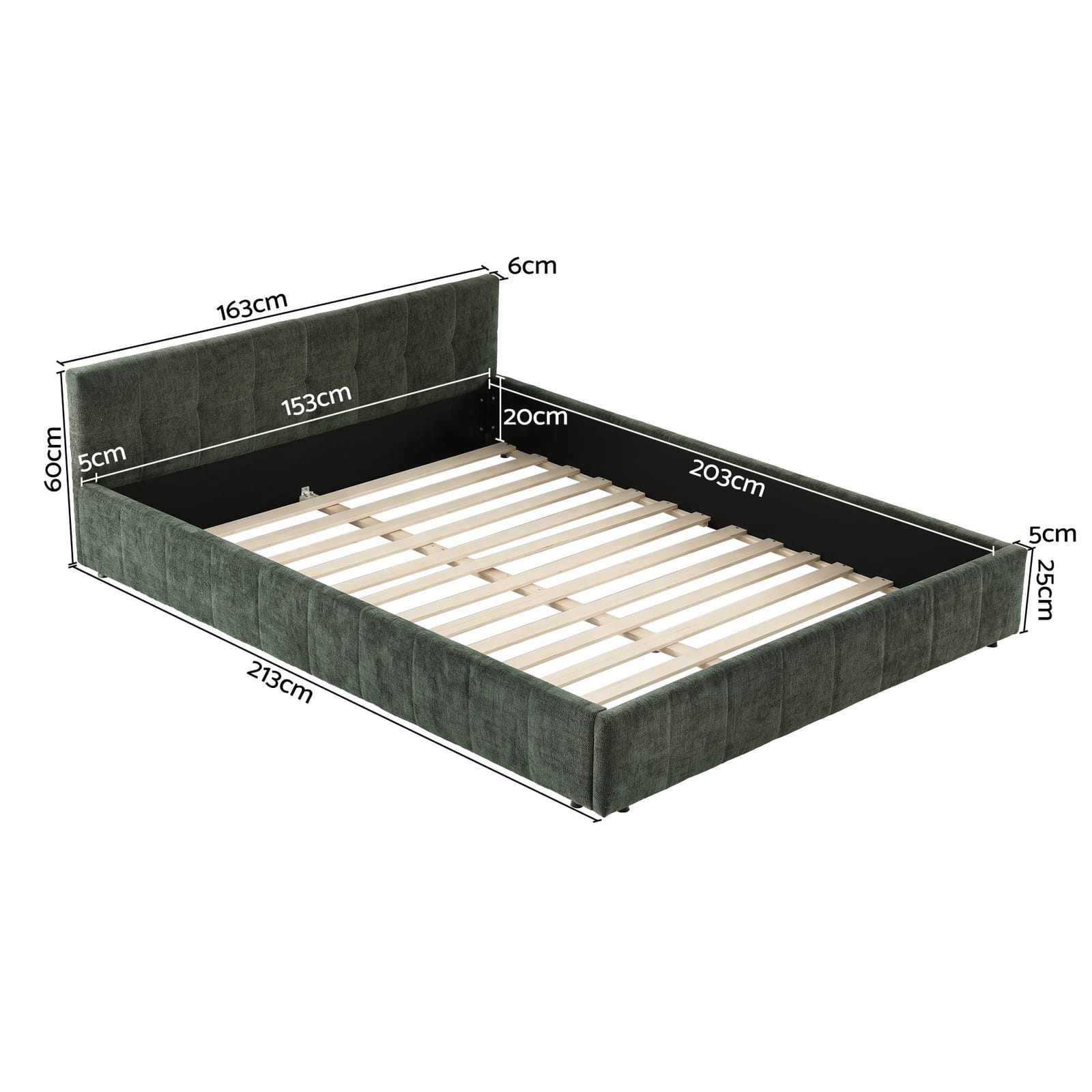 Queen Bed Frame Chenille Heavy Duty