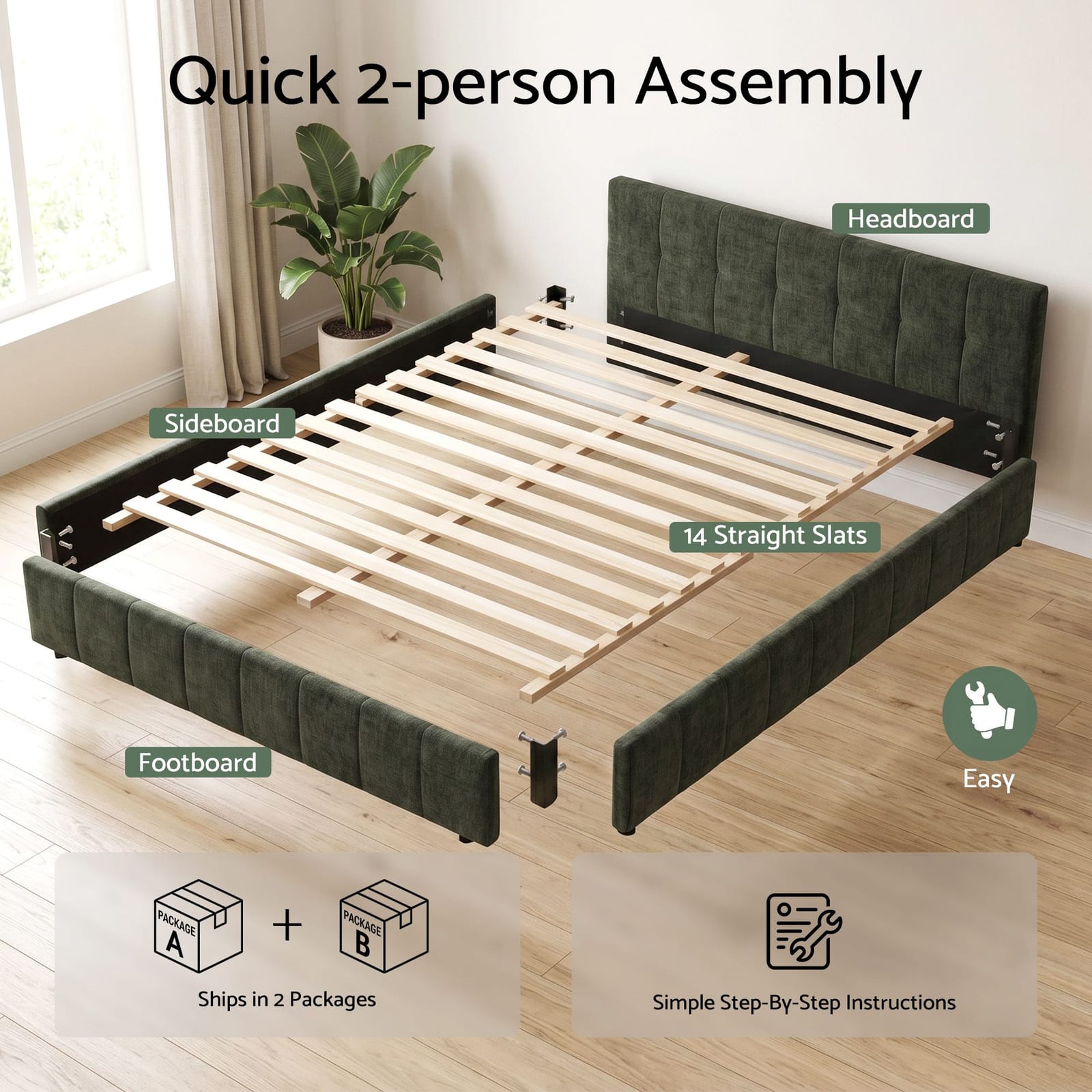 Queen Bed Frame Chenille Heavy Duty
