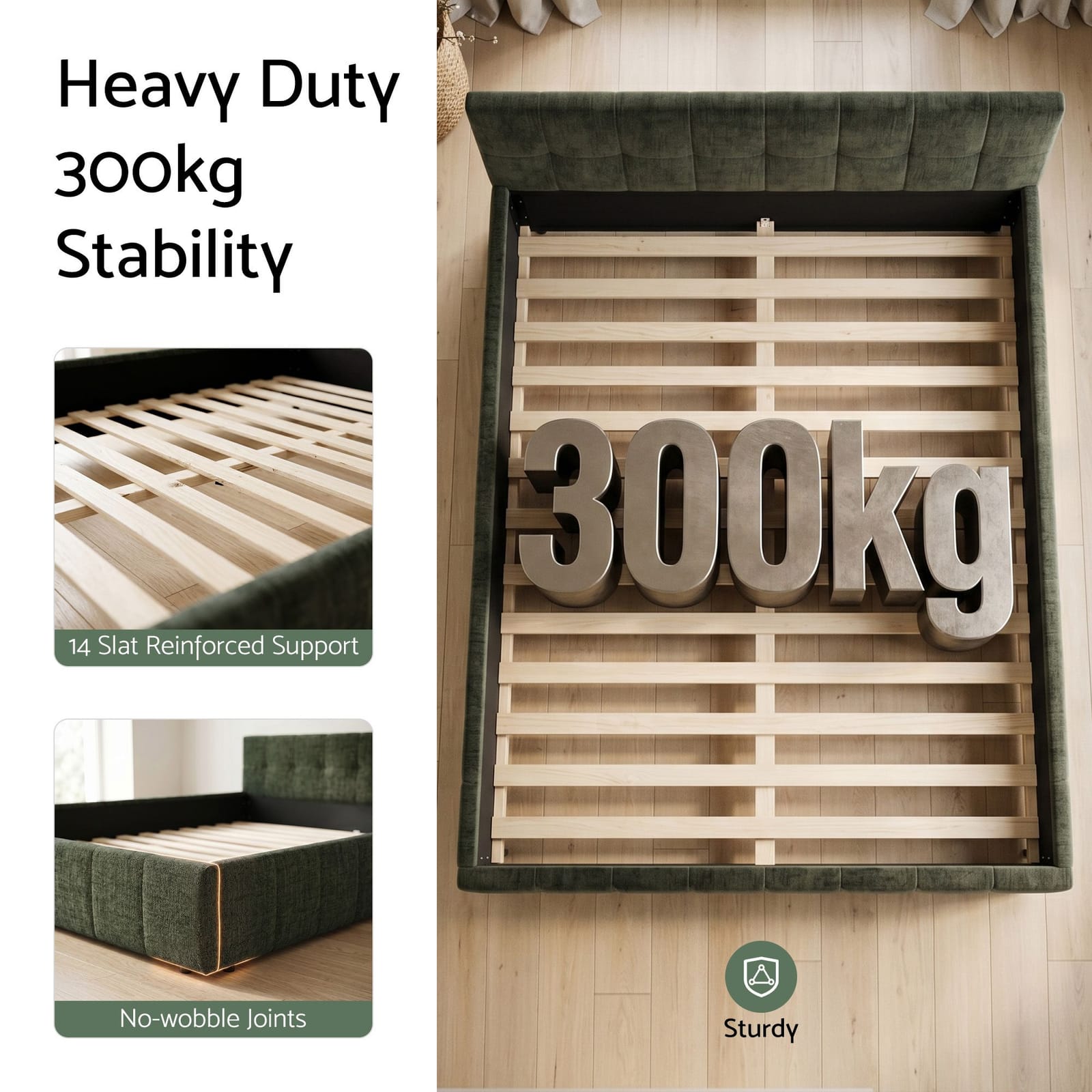 Queen Bed Frame Chenille Heavy Duty
