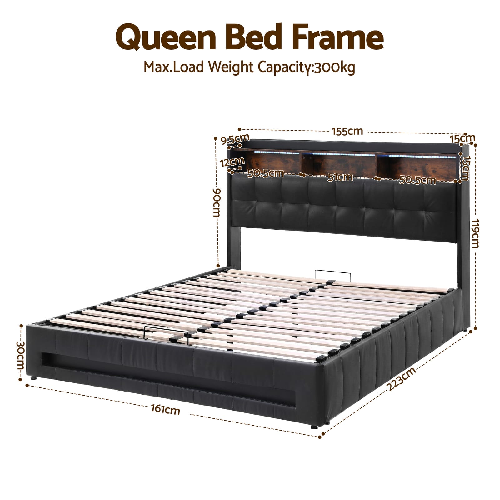 Queen Bed Frame With Storage 2x3cm