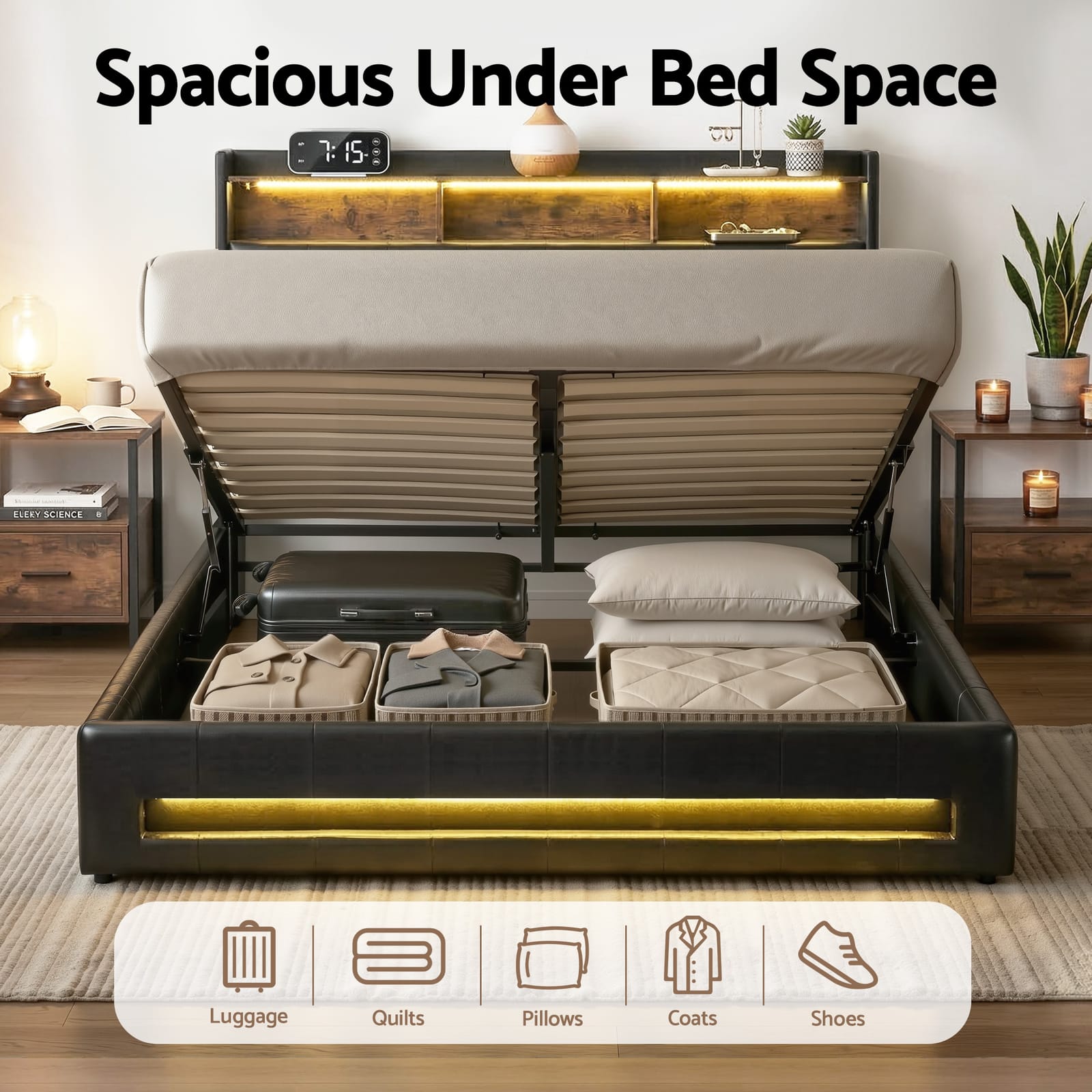 Queen Bed Frame With Storage 2x3cm