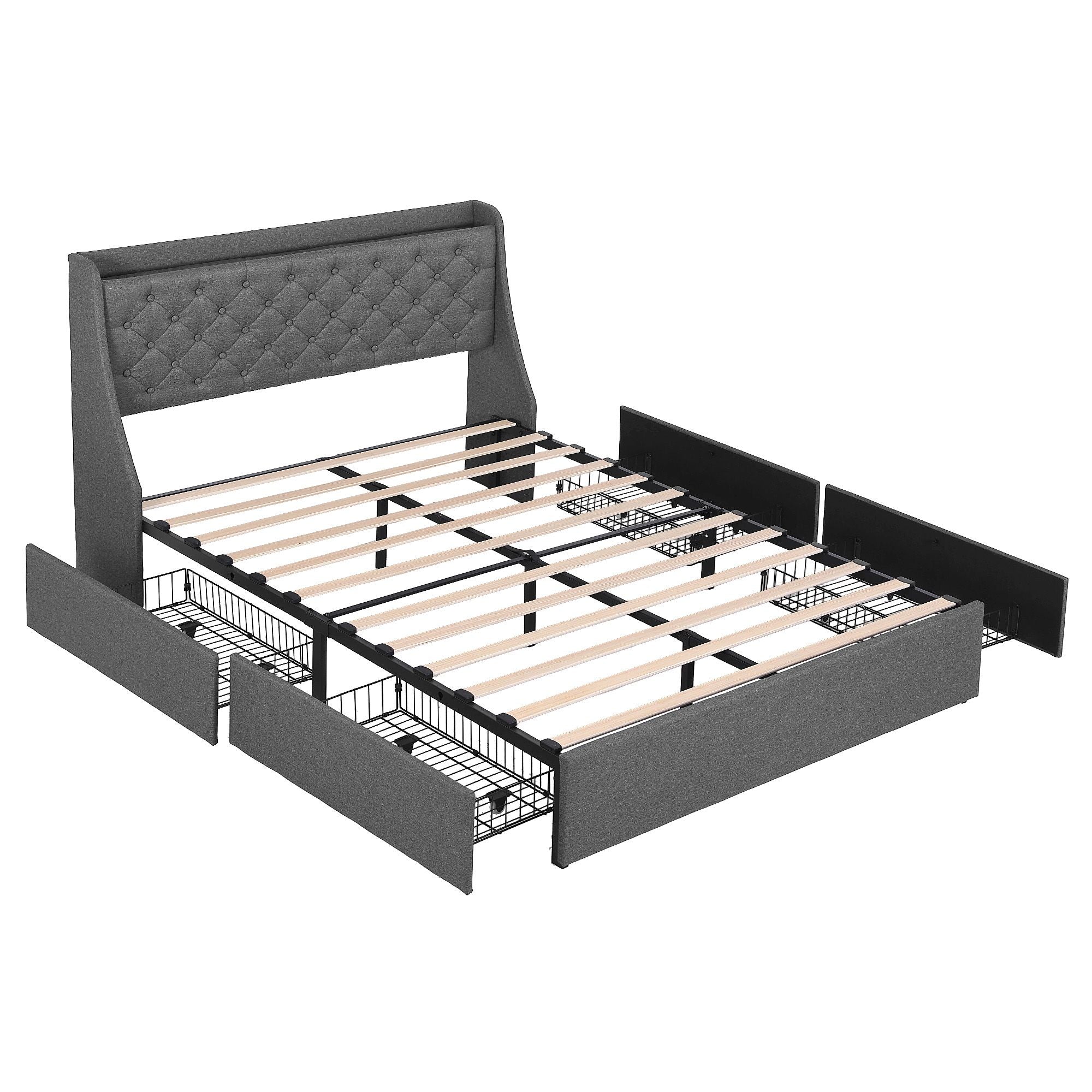 Double Bed Frame Storage Drawers Charging Station | Simplede