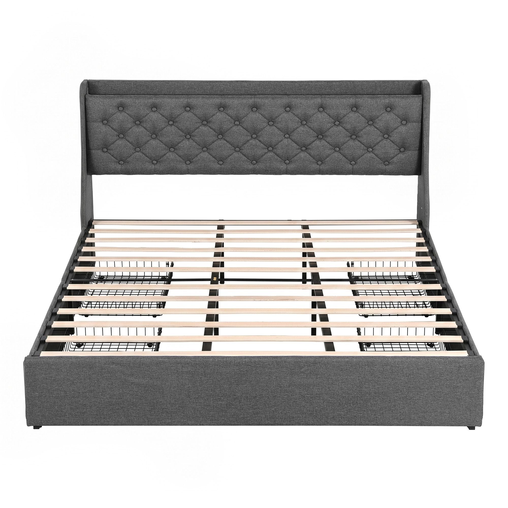 King Bed Frame Storage Drawers Charging Station | Simpledeal