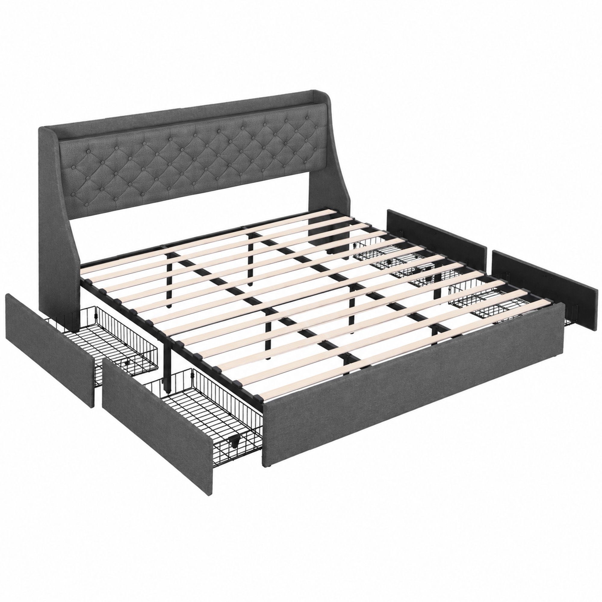 King Bed Frame Storage Drawers Charging Station | Simpledeal