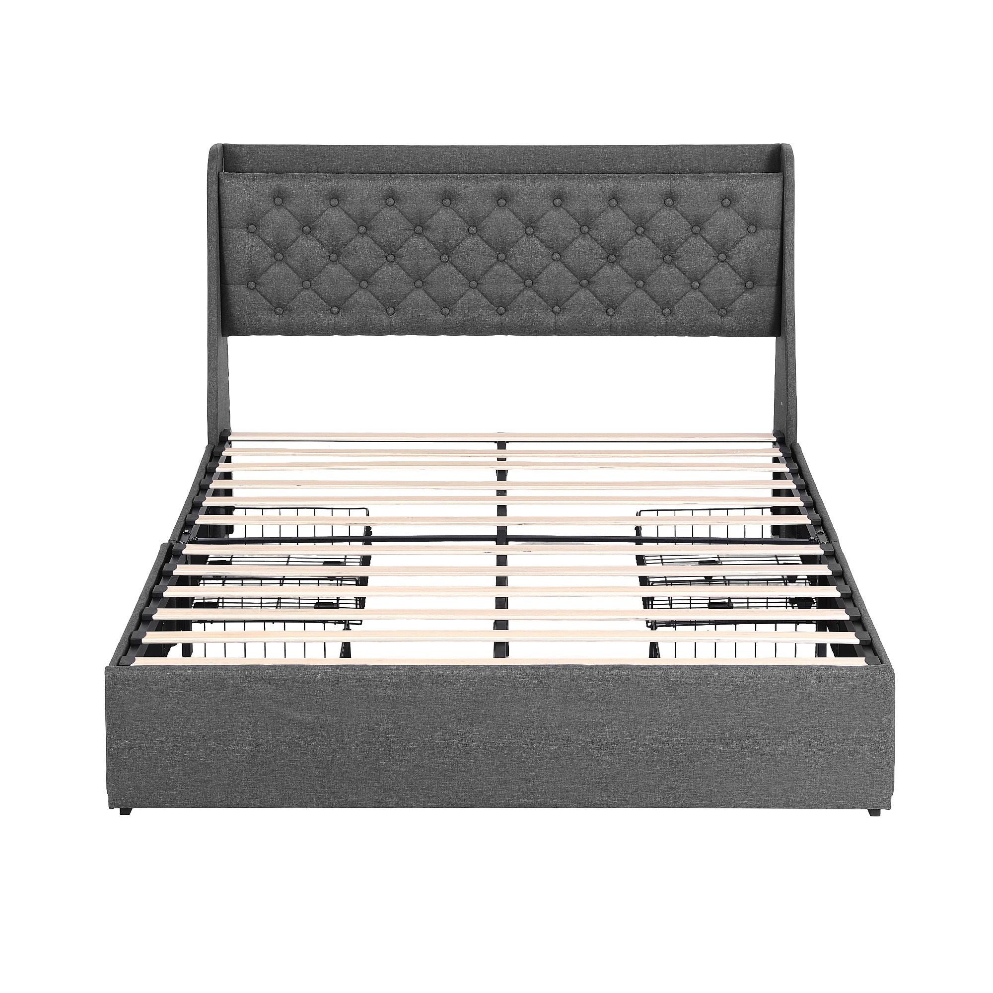 Queen Bed Frame Storage Drawers Charging Station | Simpledea