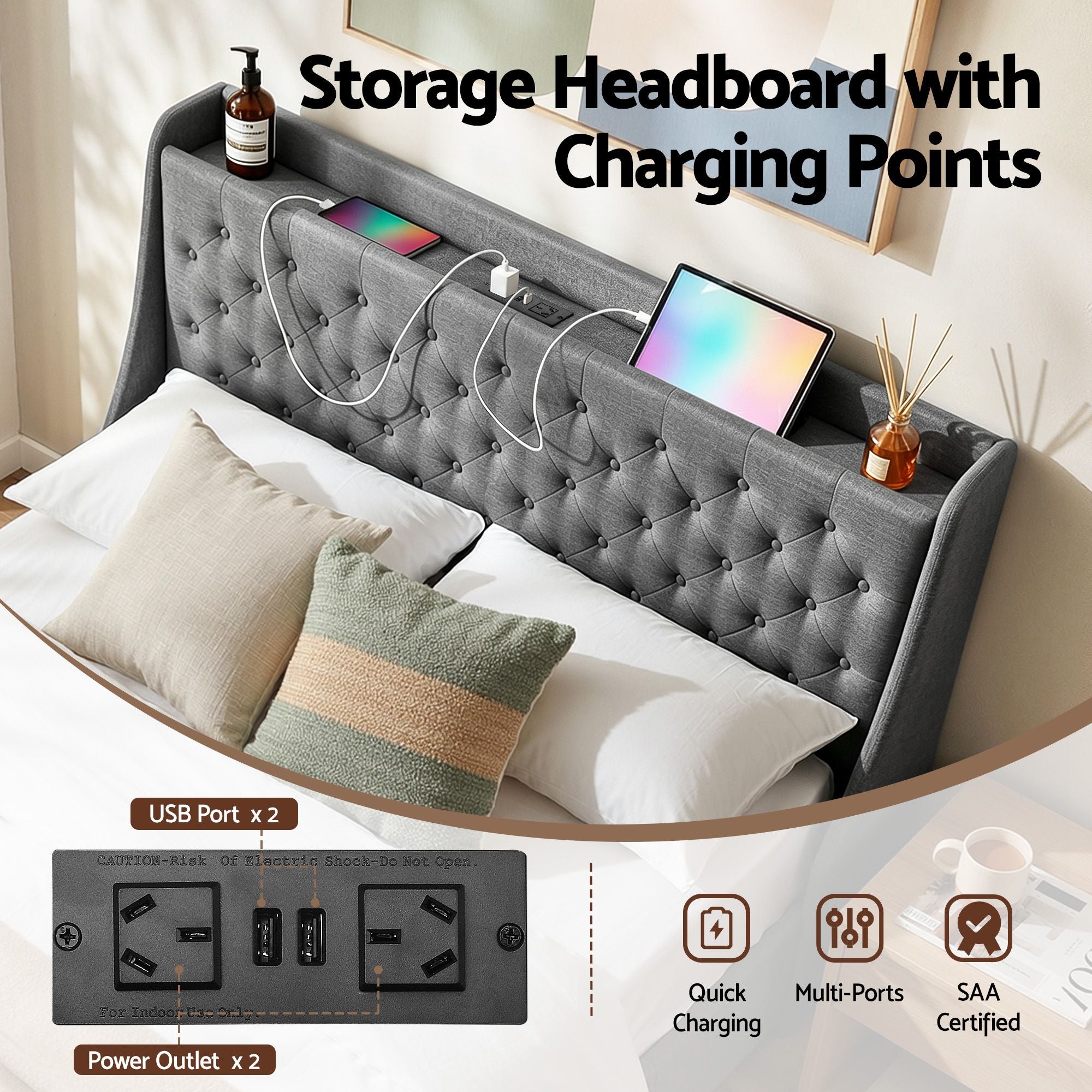 Queen Bed Frame Storage Drawers Charging Station | Simpledea