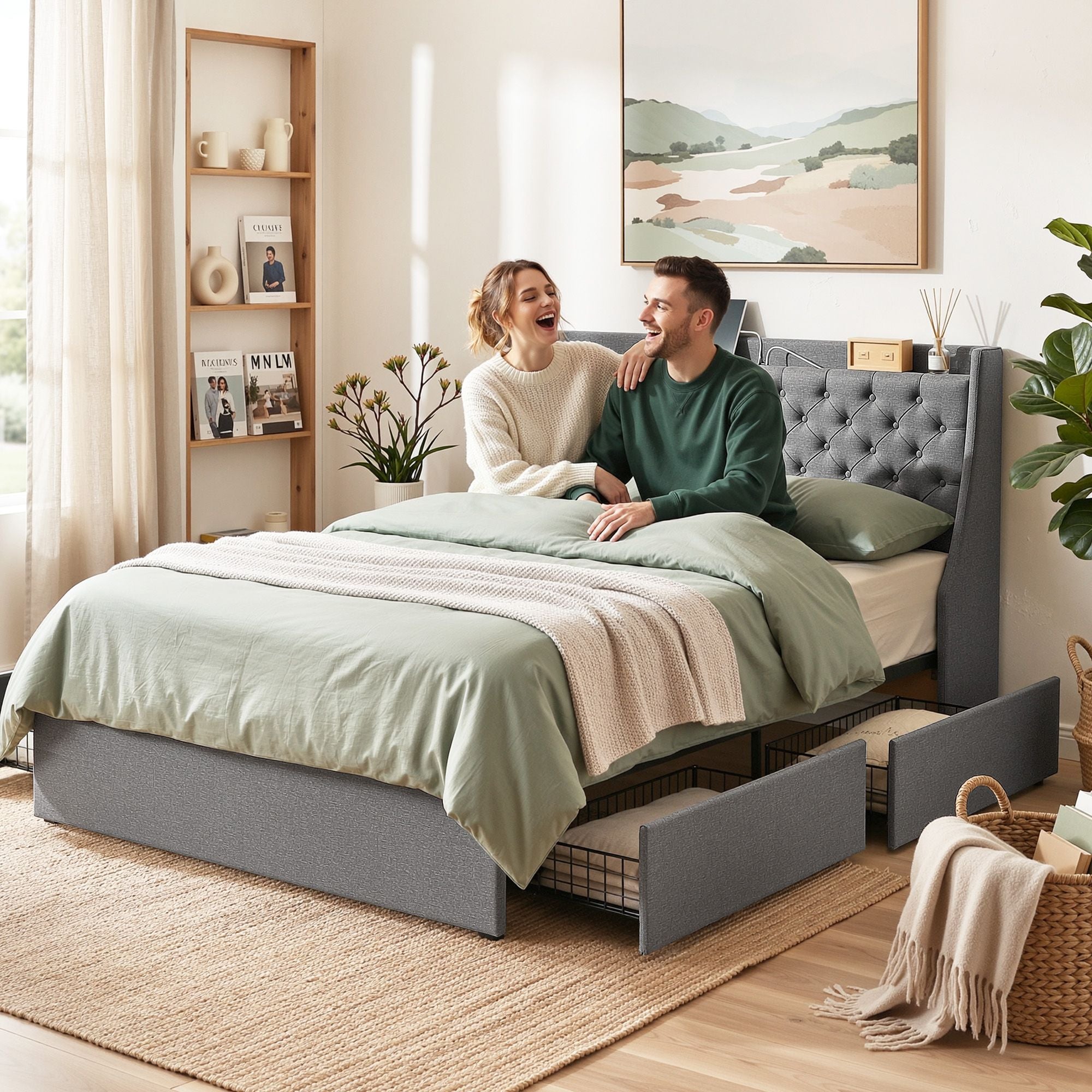Queen Bed Frame Storage Drawers Charging Station | Simpledea