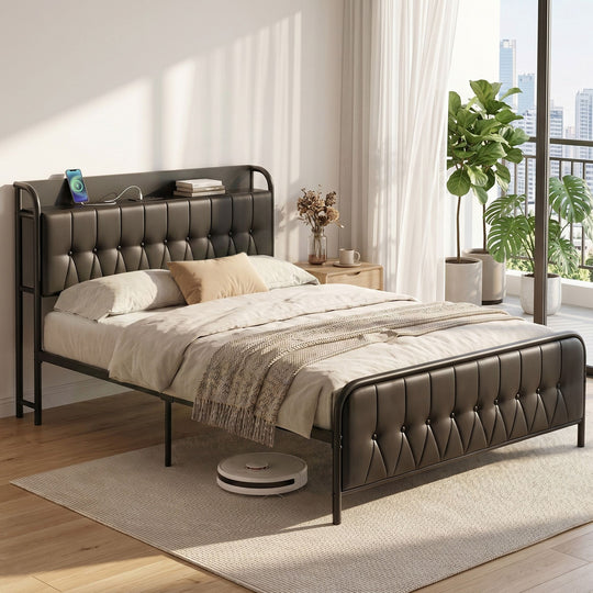 Double Bed Frame Storage Headboard USB Charging - Beds & Bed Frames