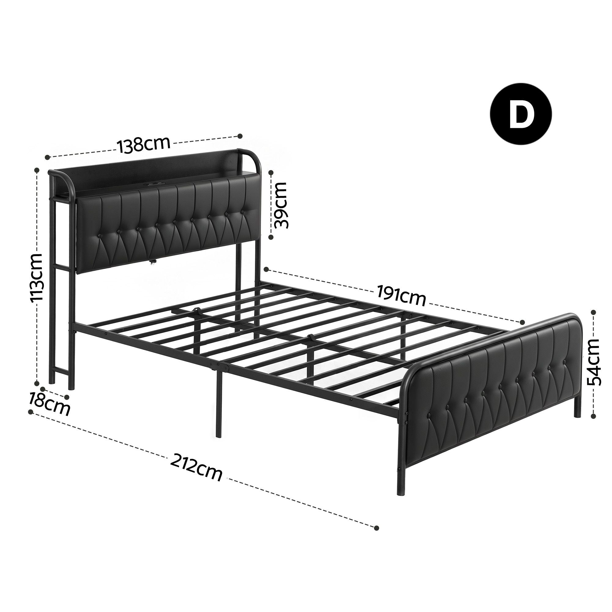 Double Bed Frame Storage Headboard USB Charging | Simpledeal