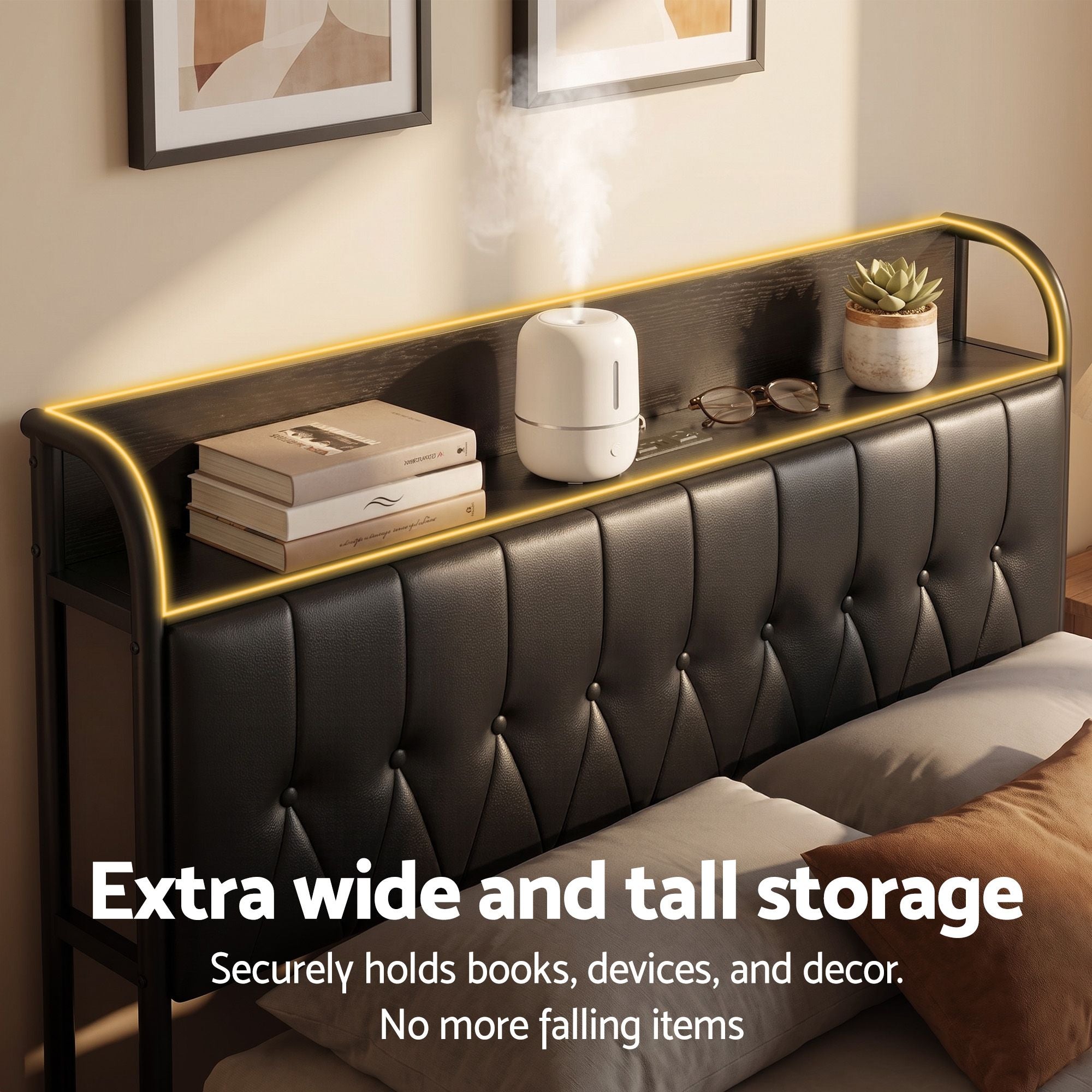 Double Bed Frame Storage Headboard USB Charging | Simpledeal
