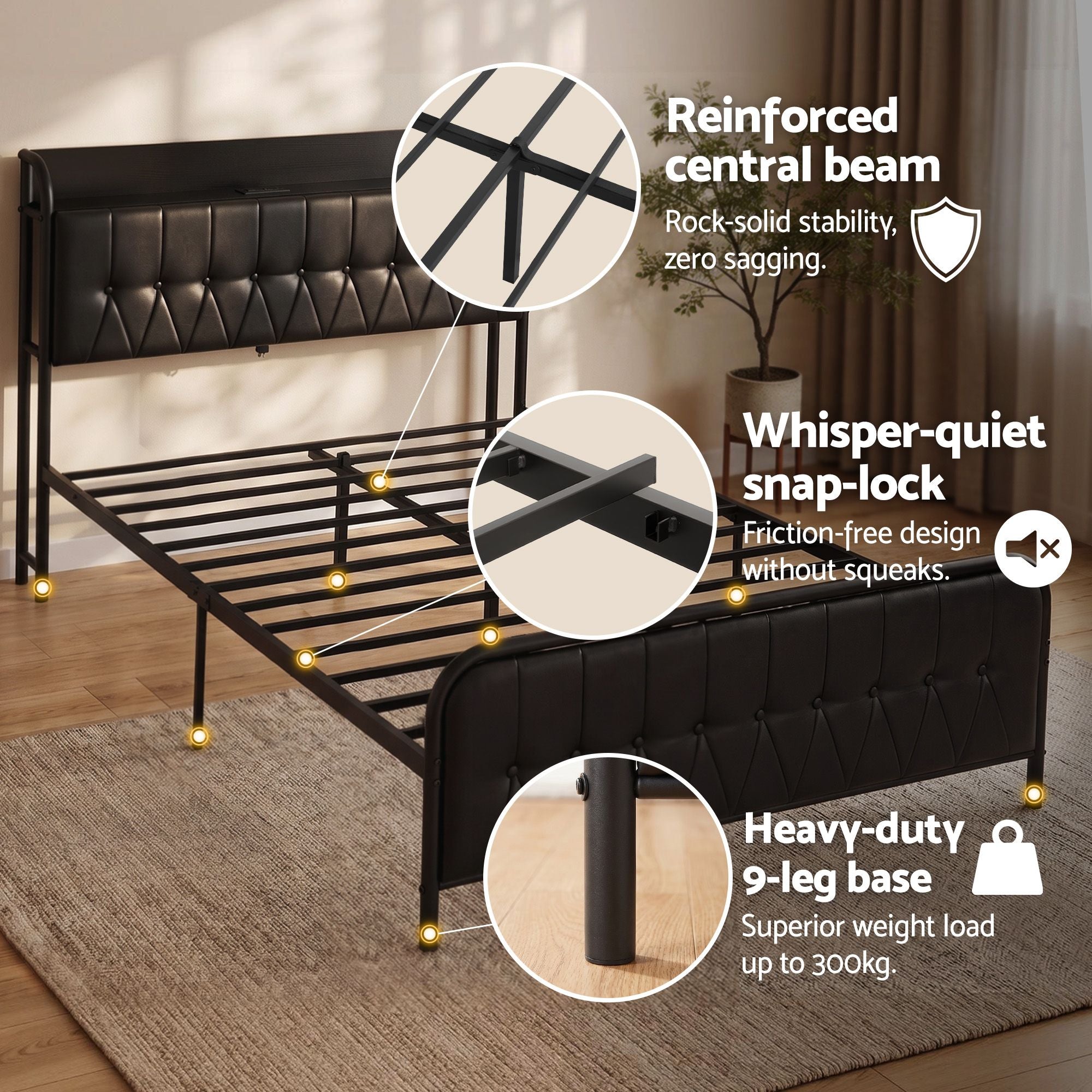 Double Bed Frame Storage Headboard USB Charging | Simpledeal