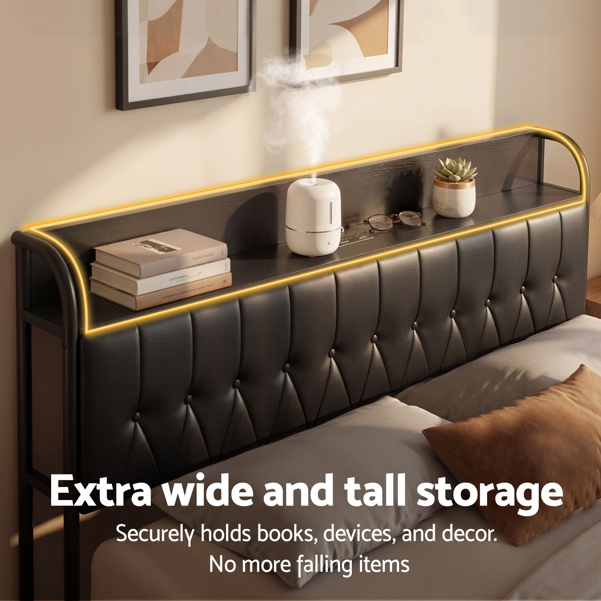 King Bed Frame Storage Headboard Charging Station | Simplede