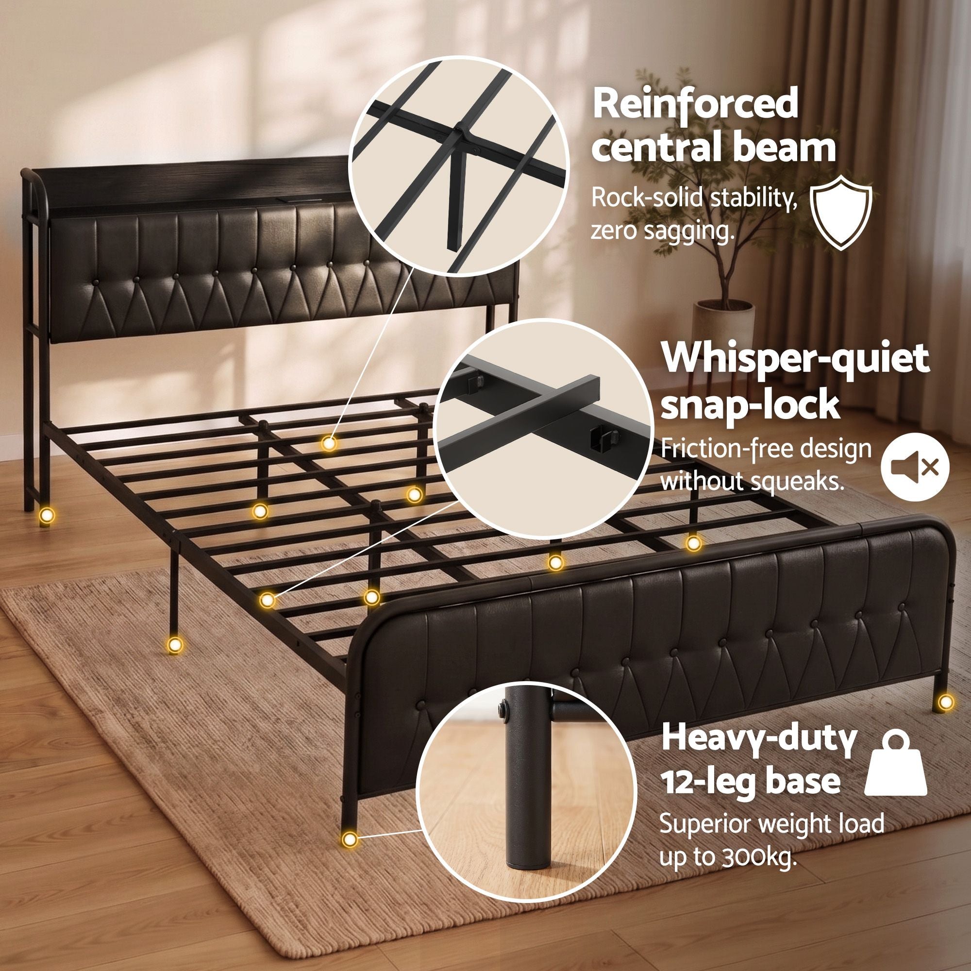 King Bed Frame Storage Headboard Charging Station | Simplede