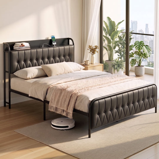 Queen Bed Frame Storage Headboard Charging Station - Beds & Bed Frames