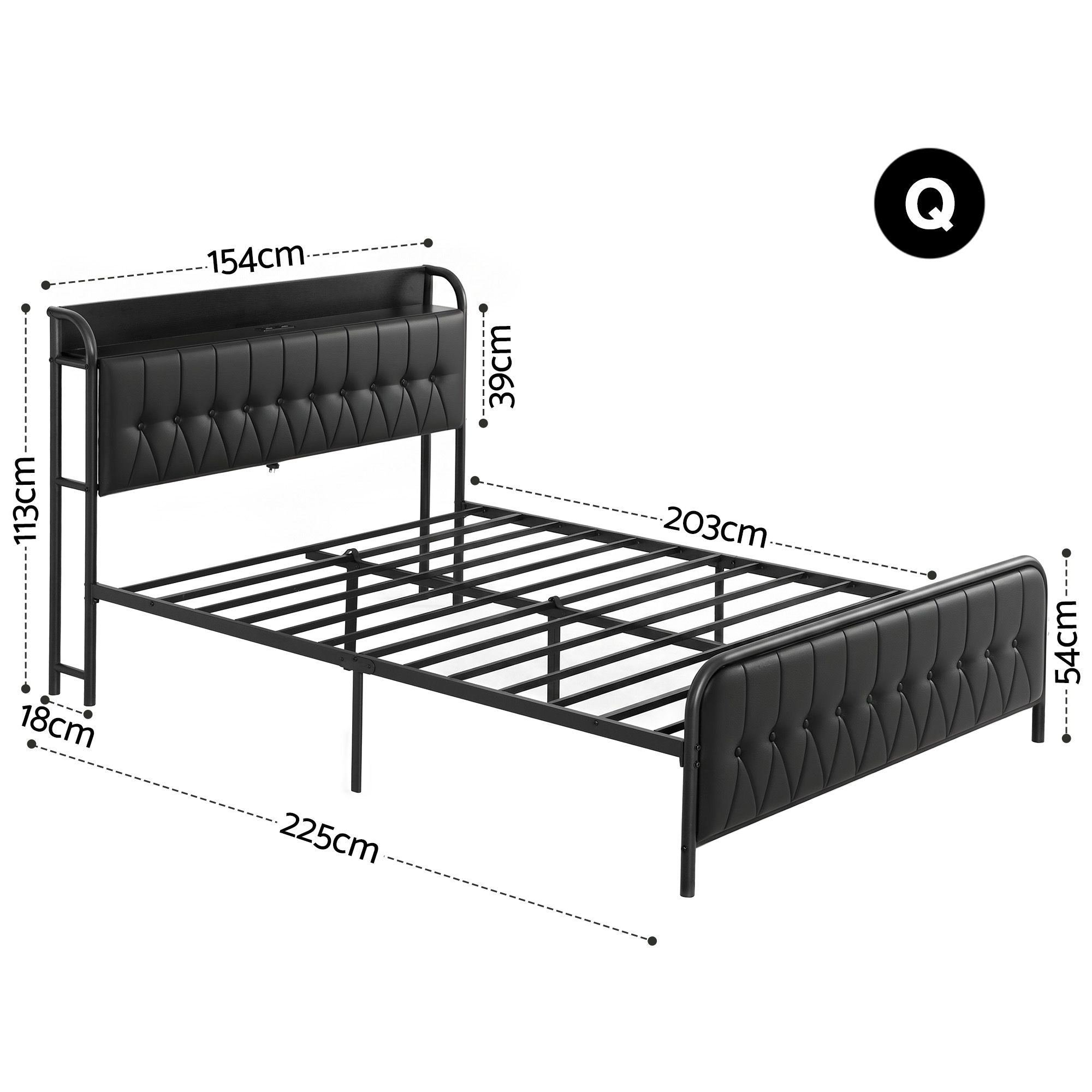 Queen Bed Frame Storage Headboard Charging Station | Simpled