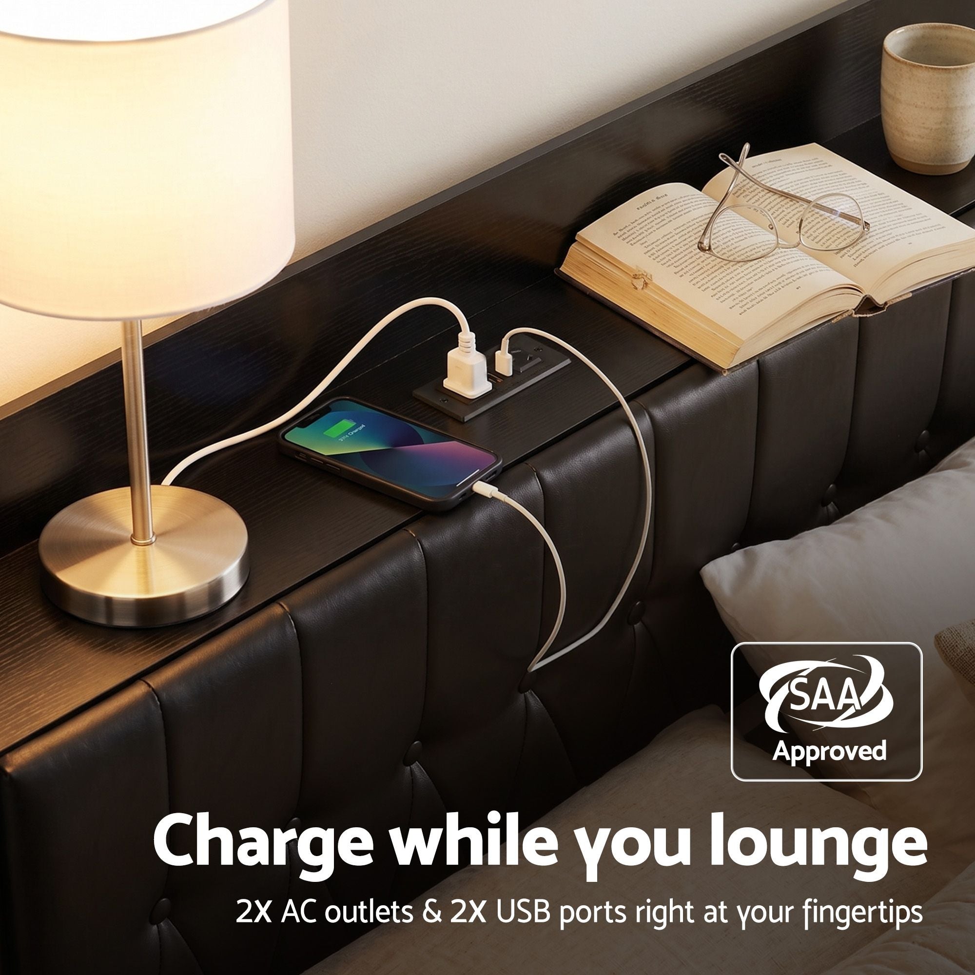 Queen Bed Frame Storage Headboard Charging Station | Simpled