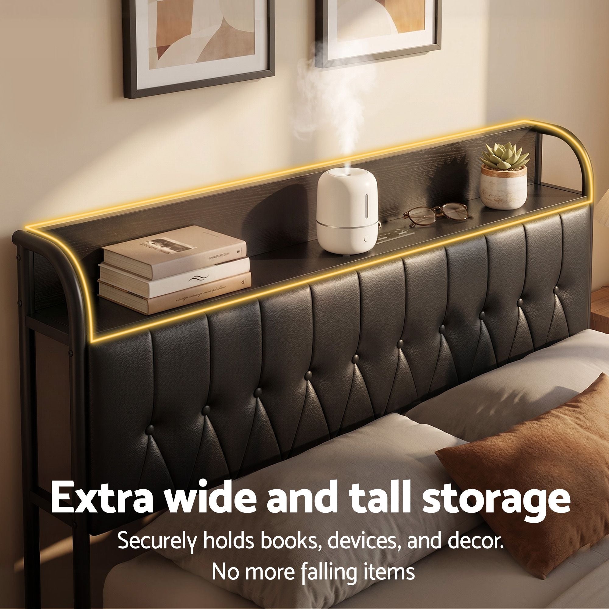 Queen Bed Frame Storage Headboard Charging Station | Simpled