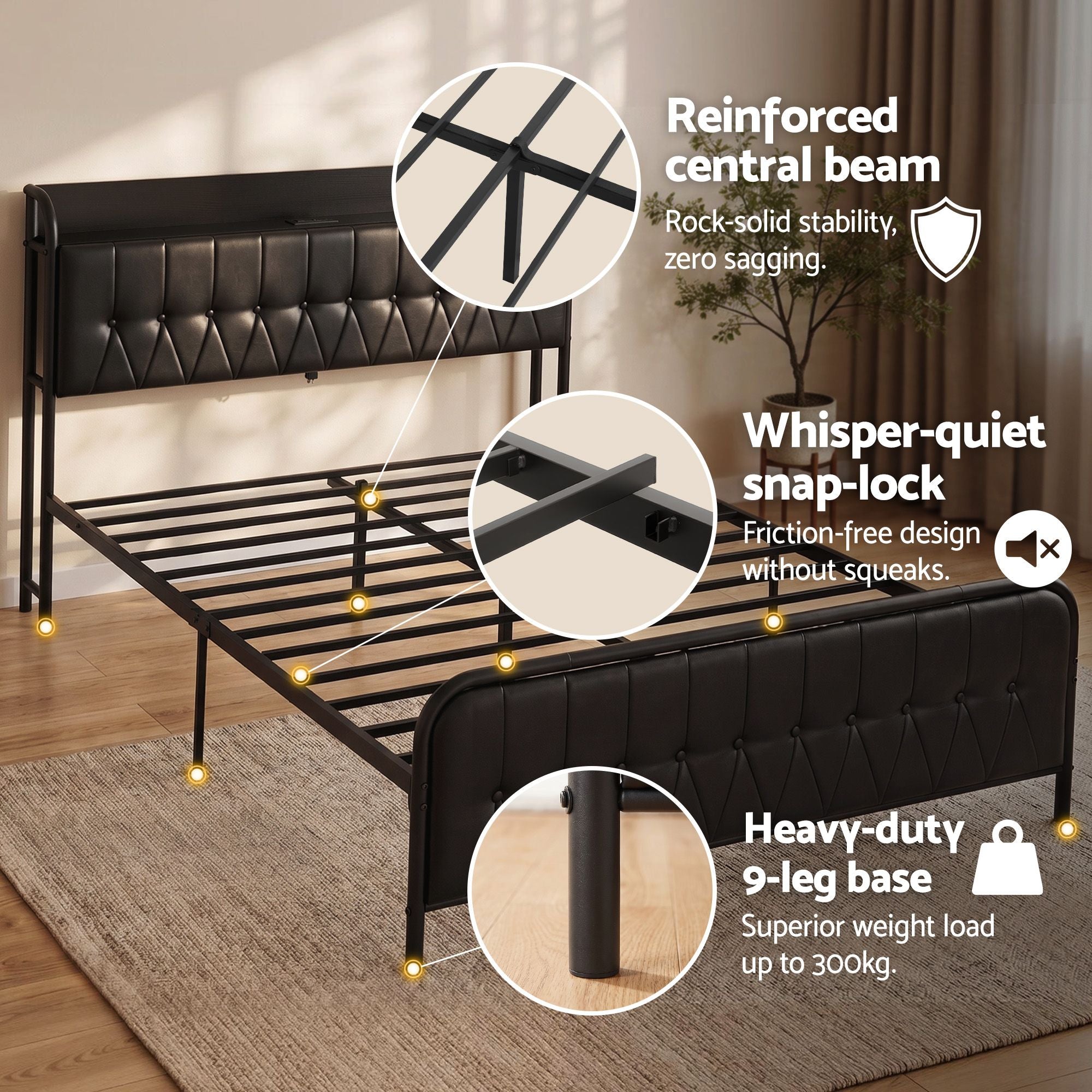 Queen Bed Frame Storage Headboard Charging Station | Simpled