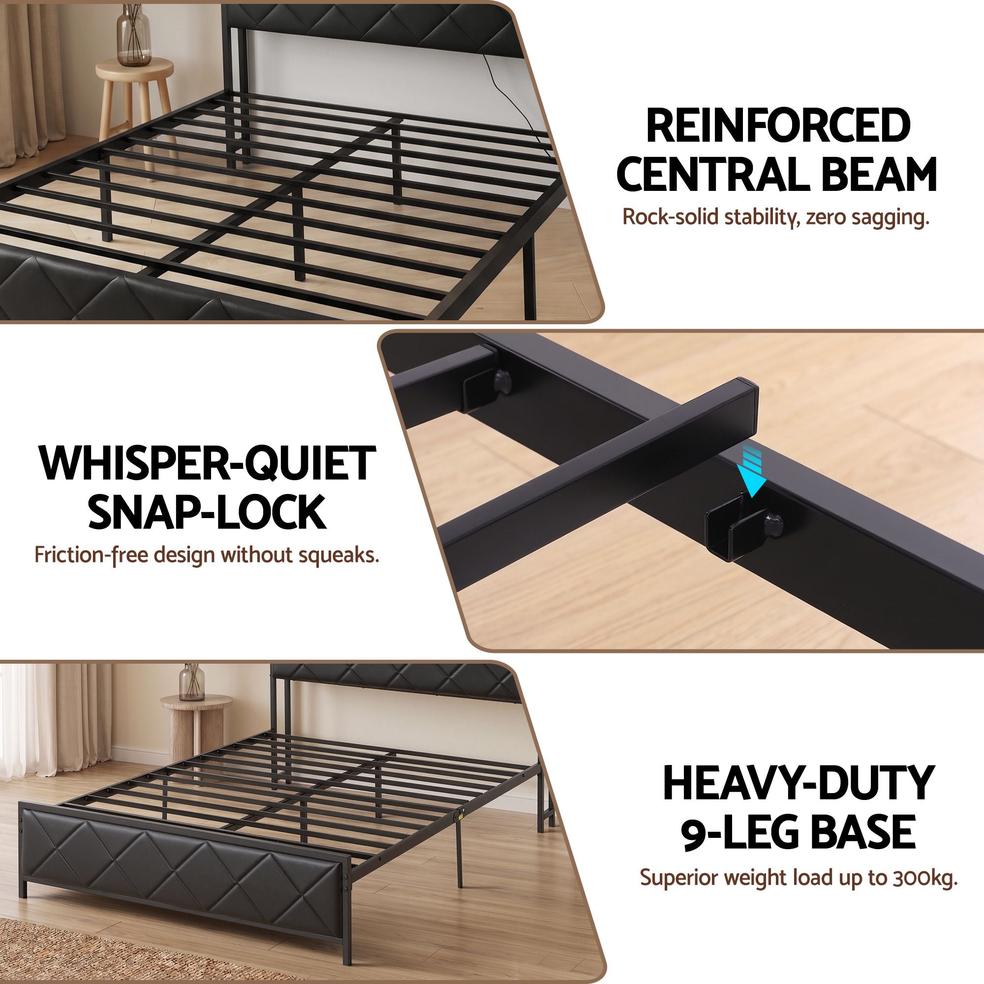 Double Bed Frame LED Lights USB Charging Headboard | Simpled
