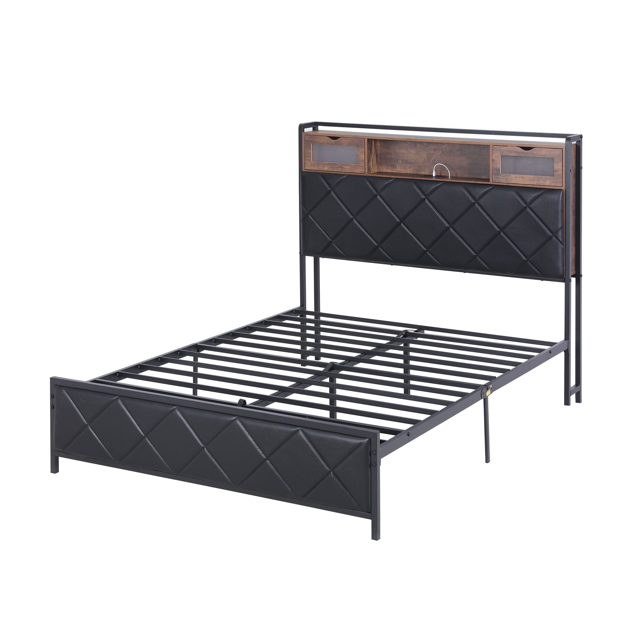 Double Bed Frame LED Lights USB Charging Headboard | Simpled