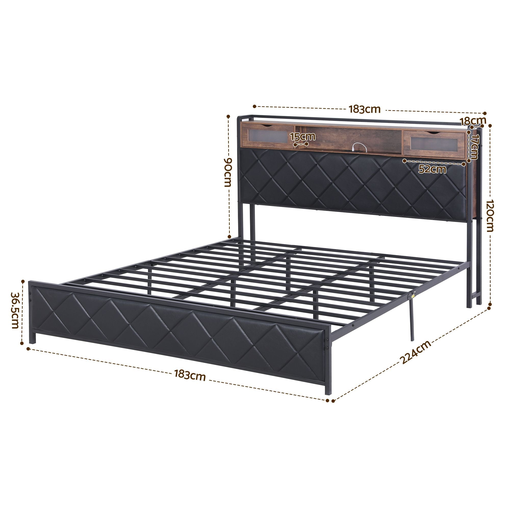 King Bed Frame LED Lights Storage Headboard | Simpledeals