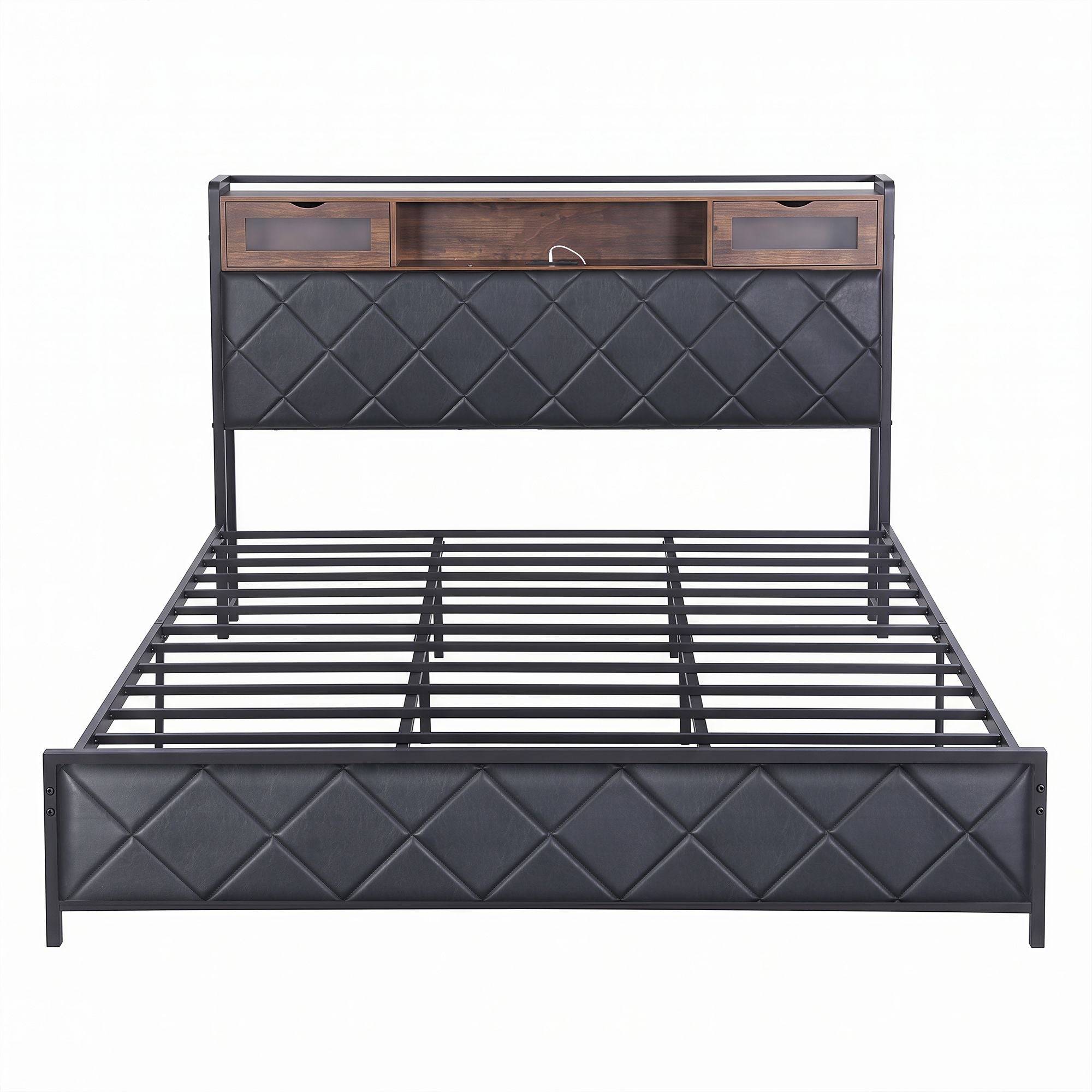King Bed Frame LED Lights Storage Headboard | Simpledeals