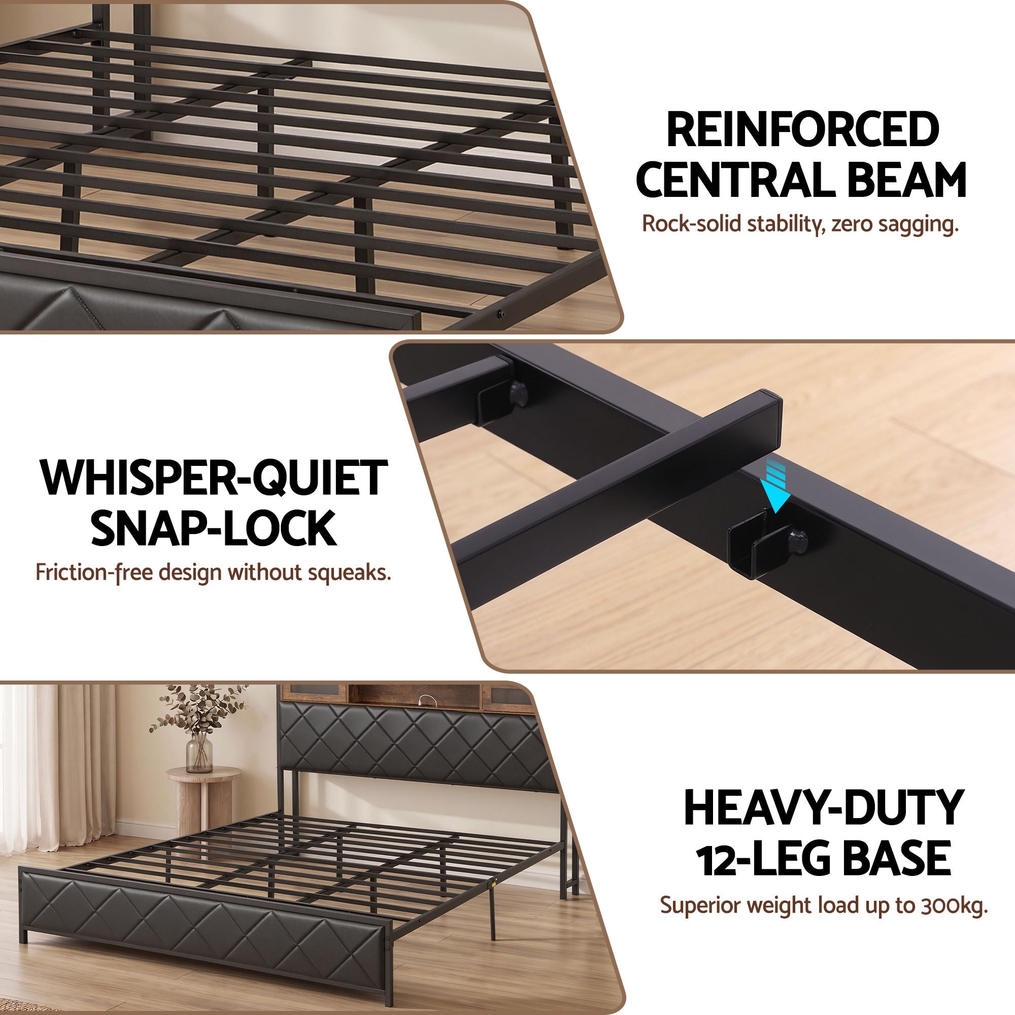 King Bed Frame LED Lights Storage Headboard | Simpledeals