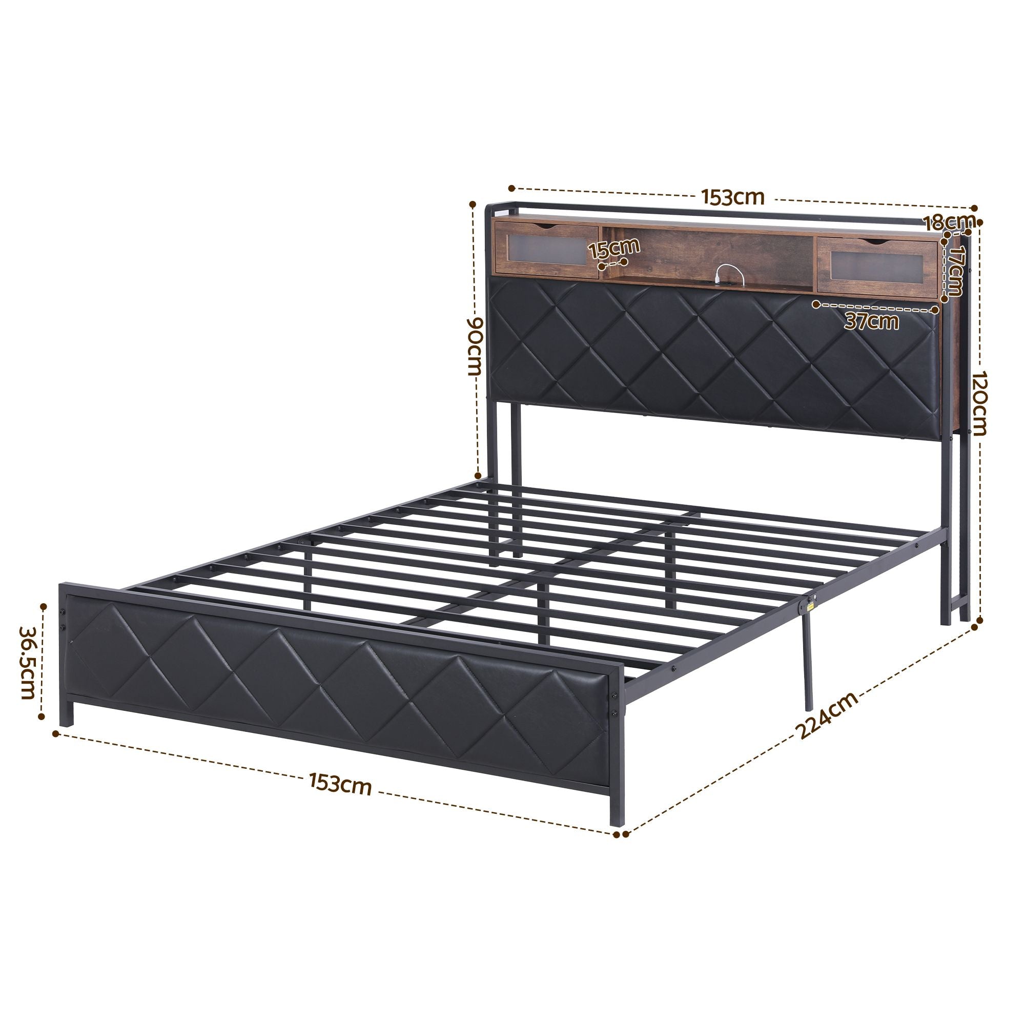 Queen LED Bed Frame Storage Headboard Charger | Simpledeals