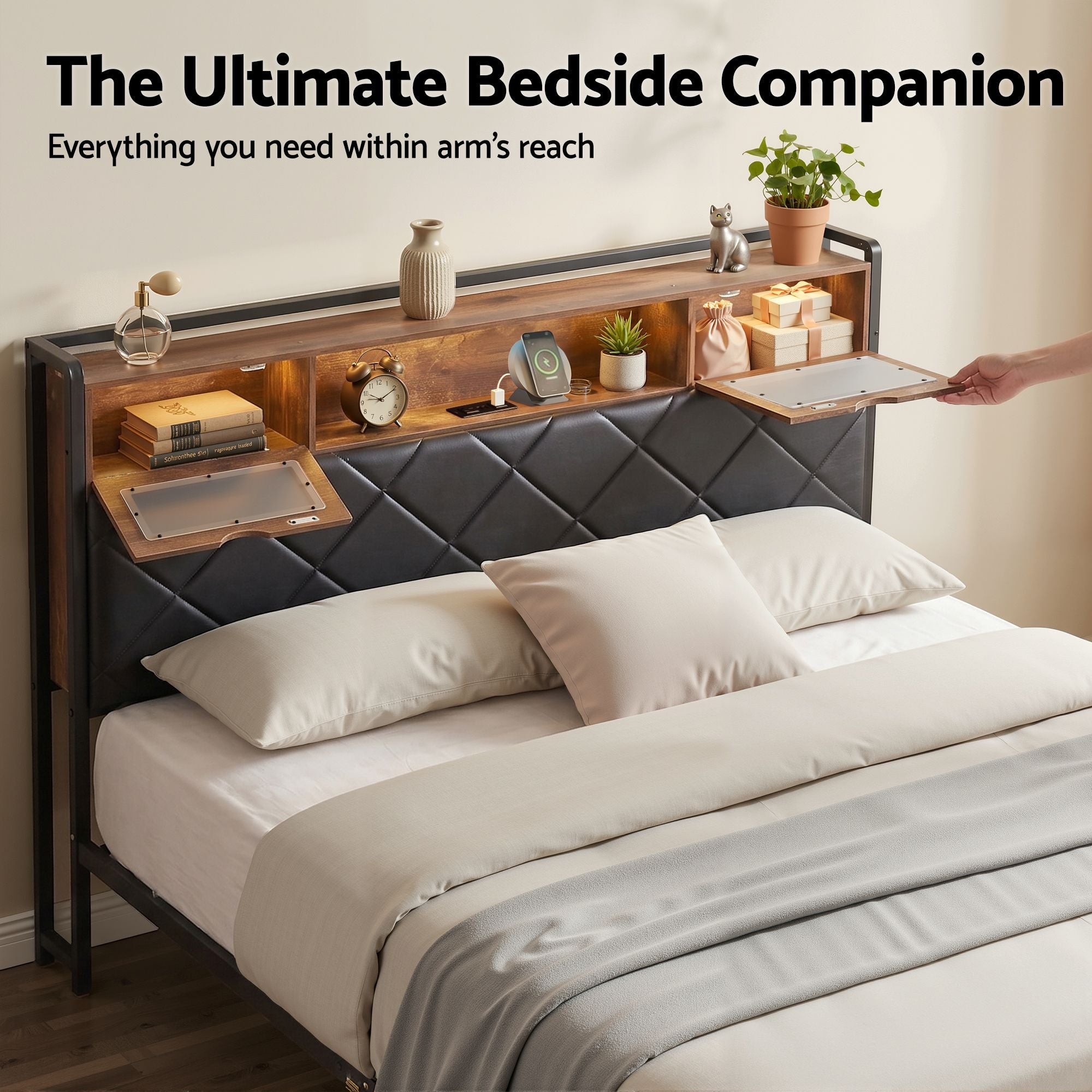Queen LED Bed Frame Storage Headboard Charger | Simpledeals