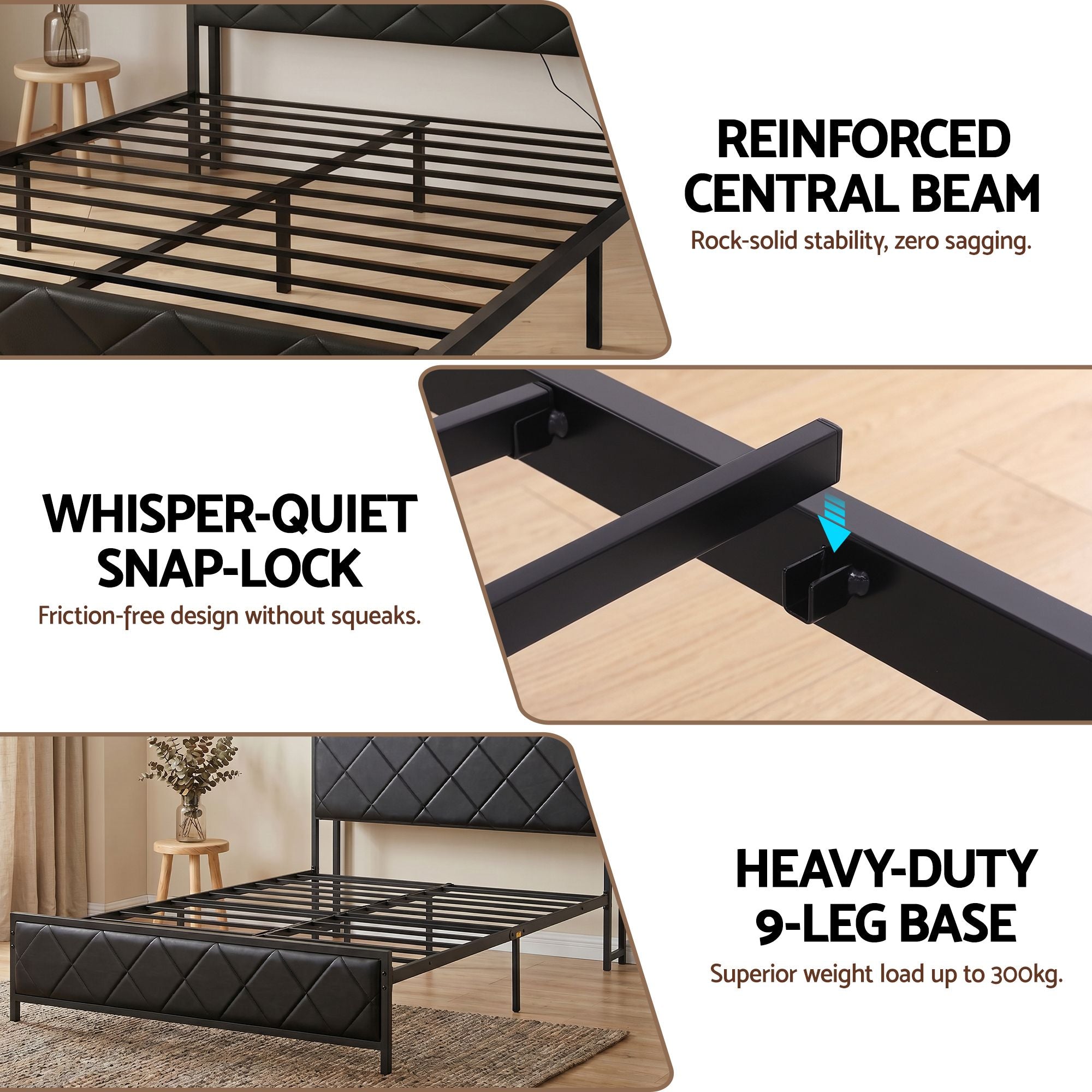 Queen LED Bed Frame Storage Headboard Charger | Simpledeals