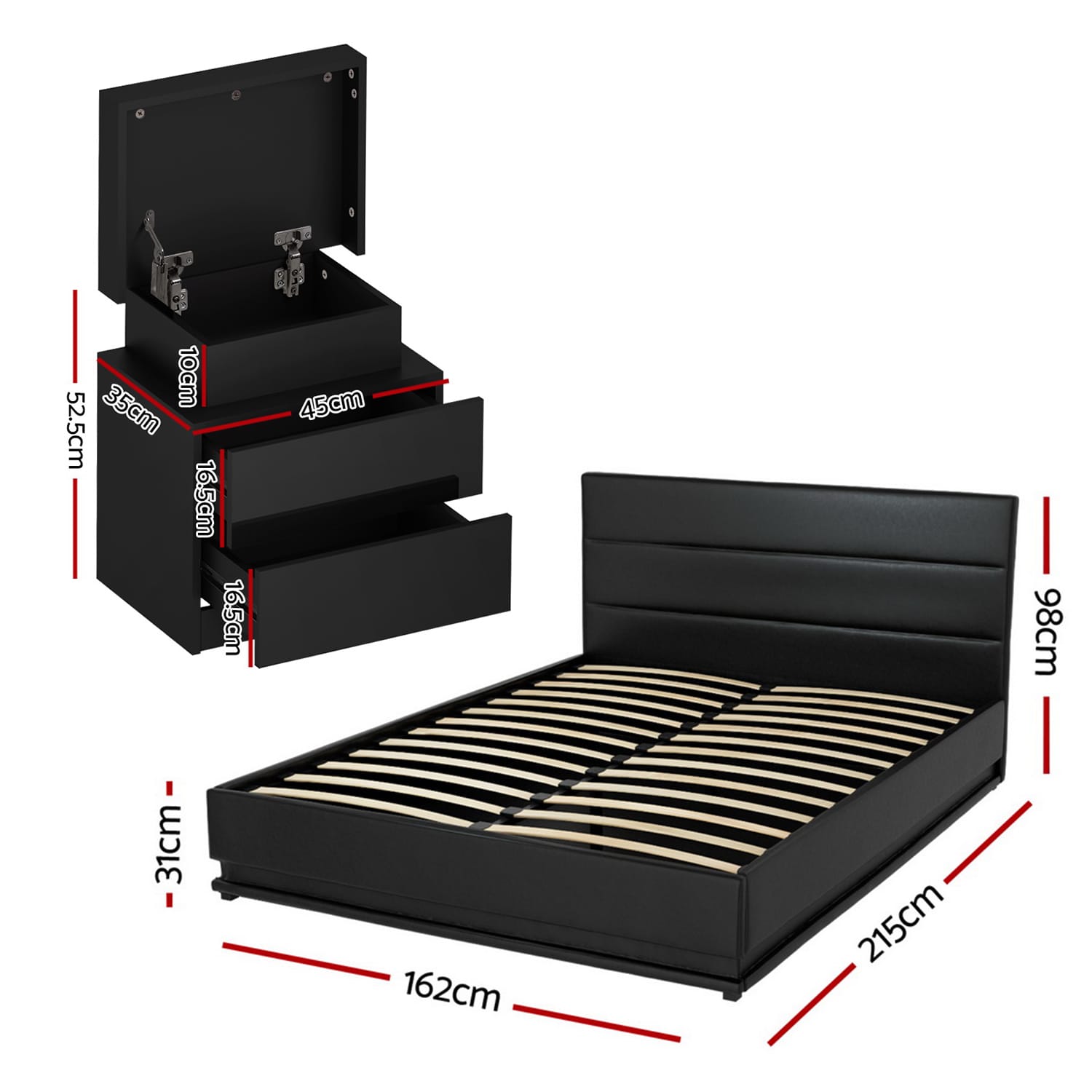 Queen Bed Frame With Colour Lighting 203x153cm