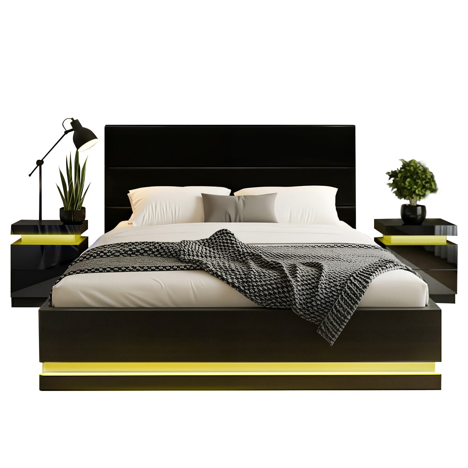 Queen Bed Frame With Colour Lighting 203x153cm
