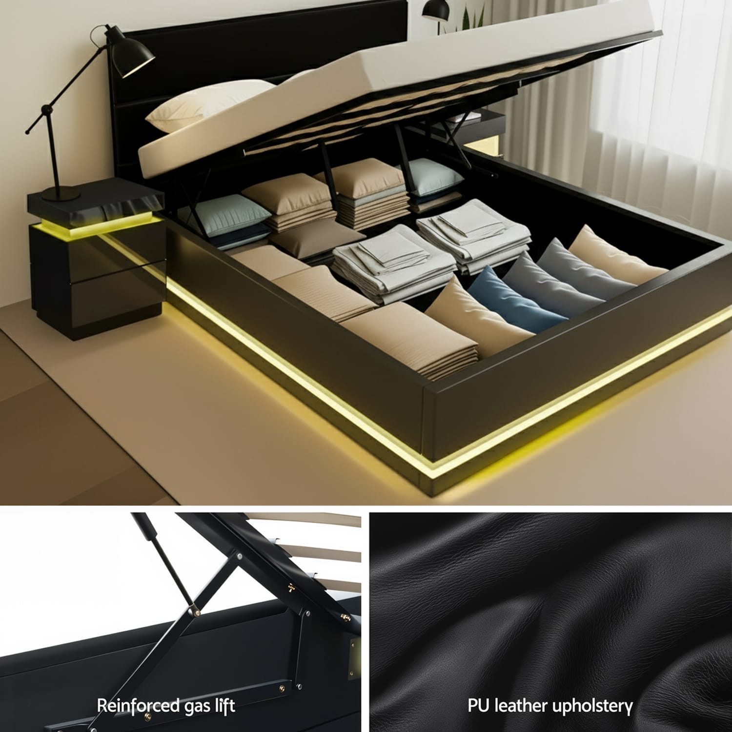 Queen Bed Frame With Colour Lighting 203x153cm