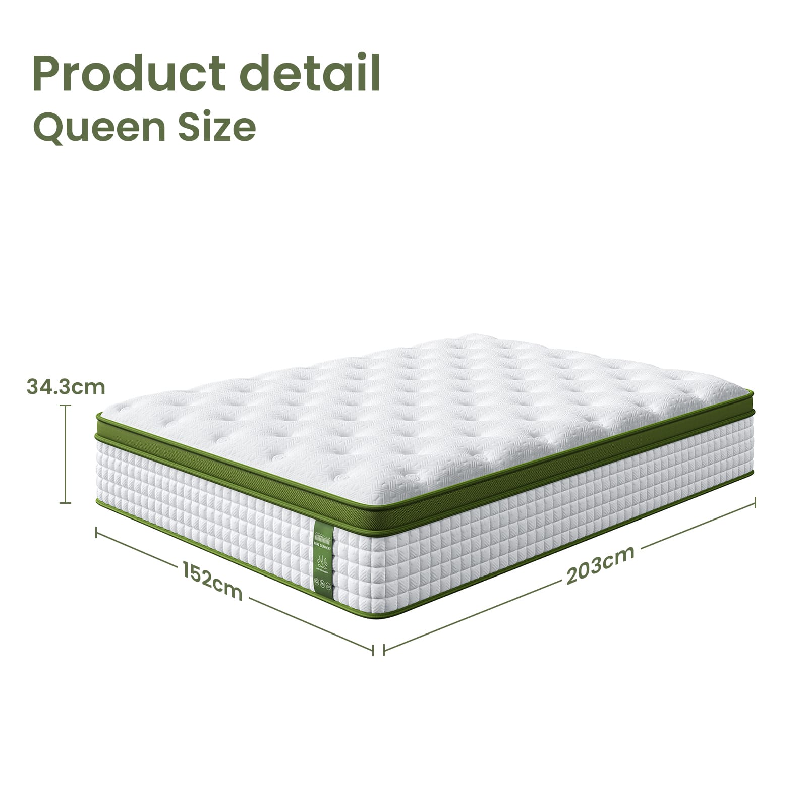 Queen Bed Frame Mattress Set 222.5x165x104cm