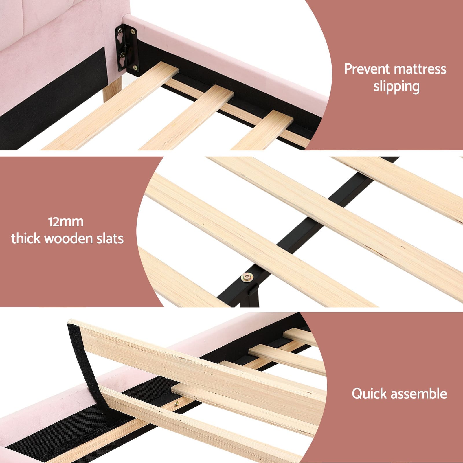 Double Bed Frame Pink Velvet 204x144x105cm
