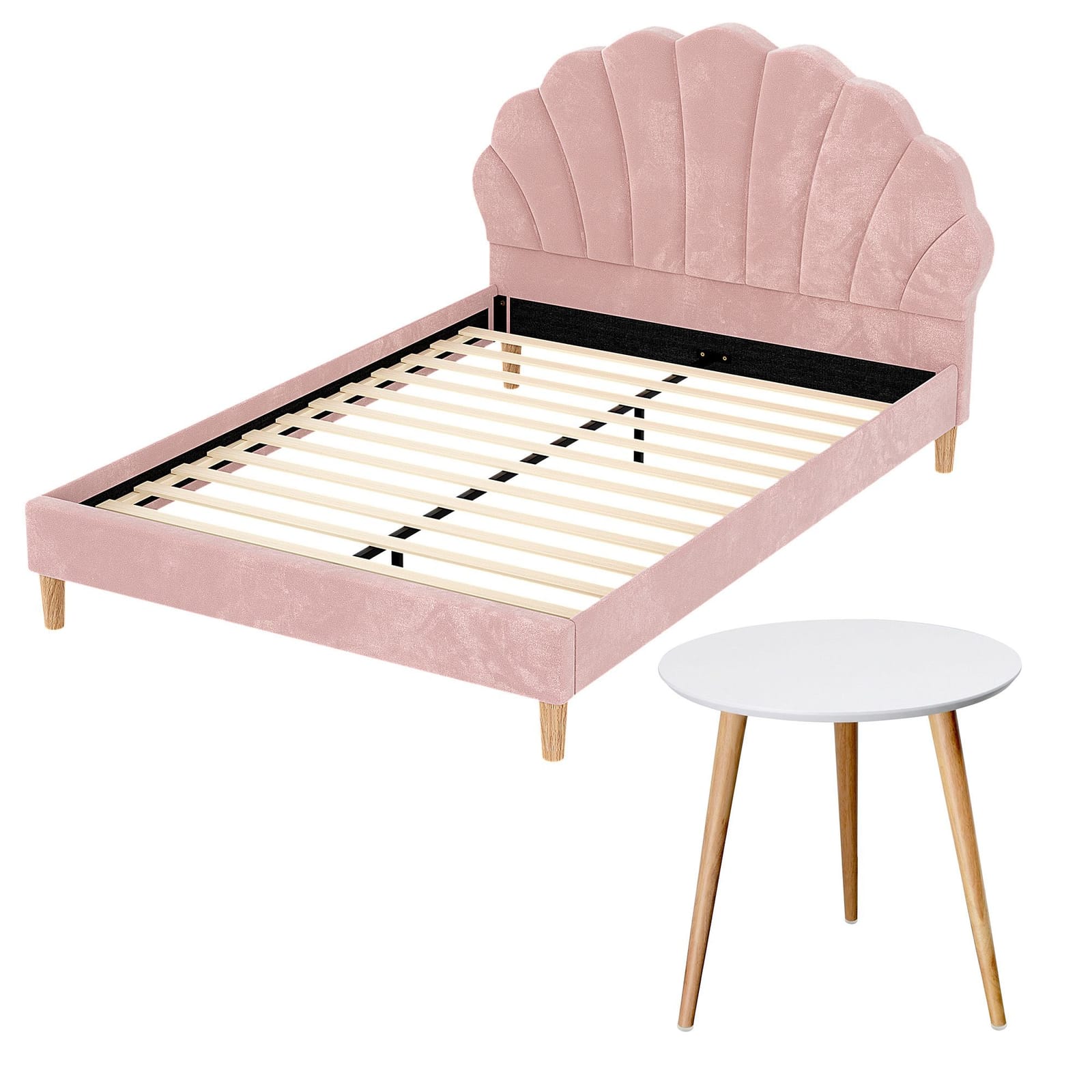 Double Bed Frame Pink Velvet 204x144x105cm