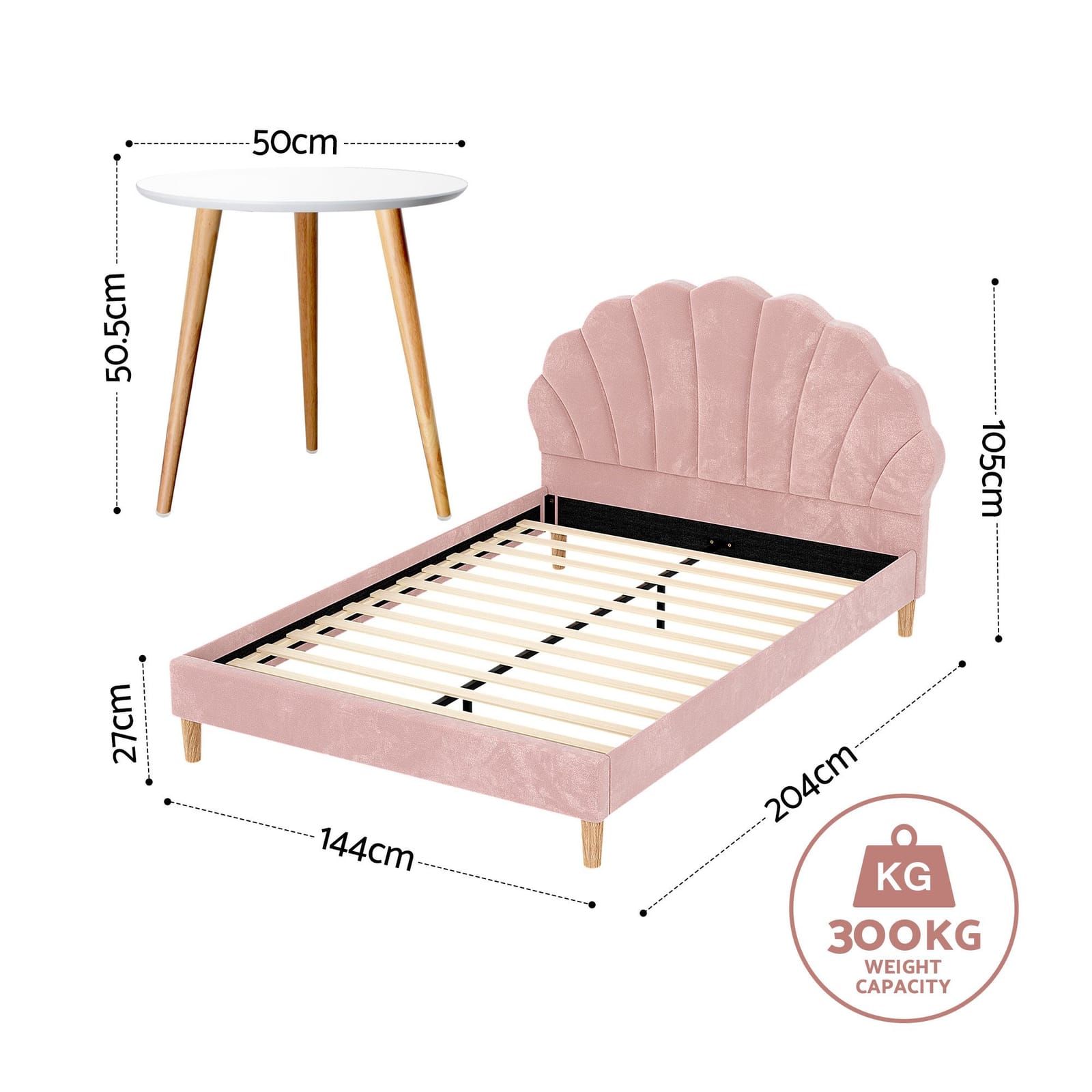 Double Bed Frame Pink Velvet 204x144x105cm