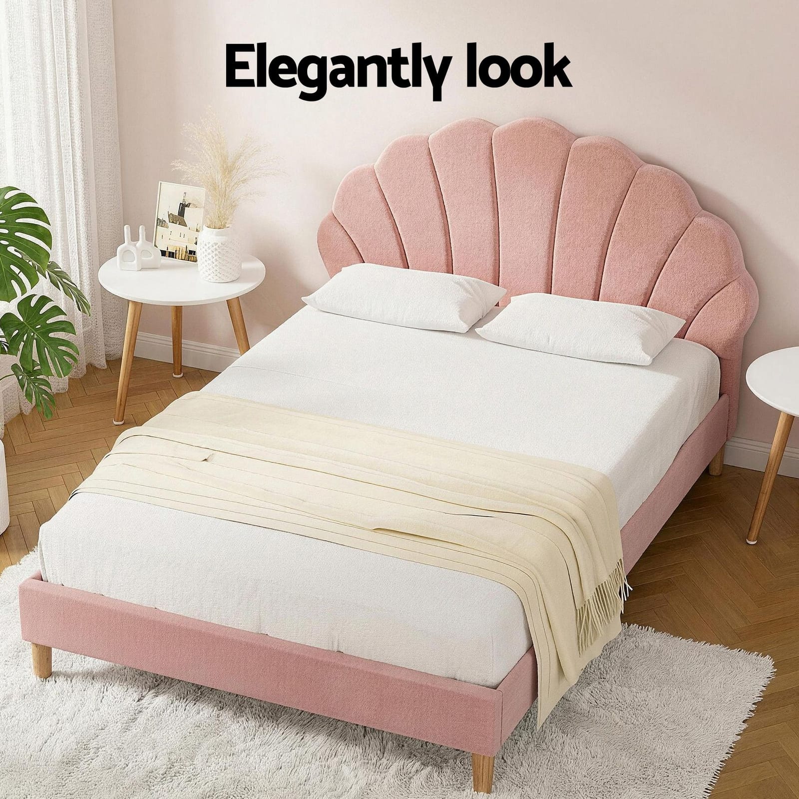 Double Bed Frame Pink Velvet 204x144x105cm
