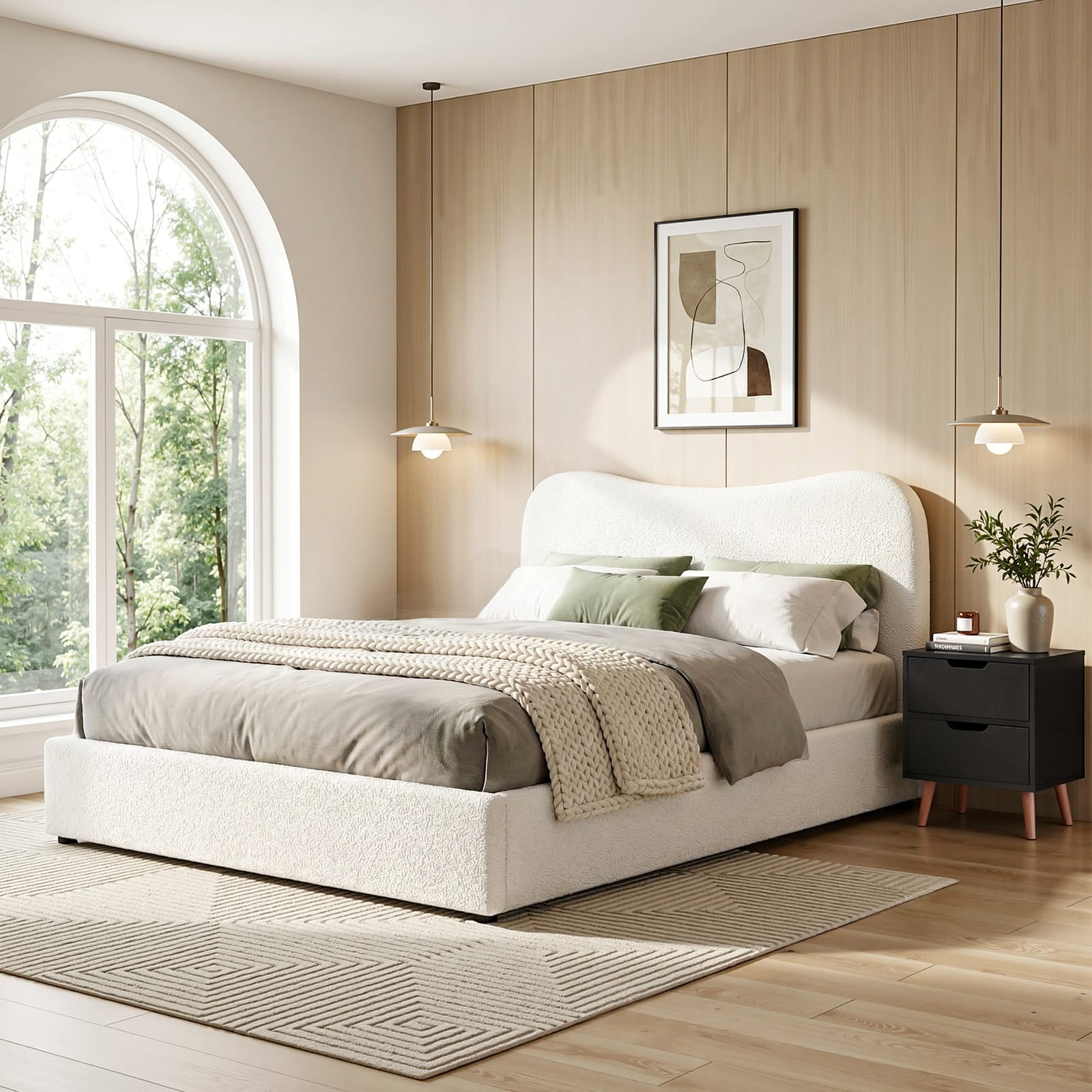 Double Bed Frame Set Beige 203x145x92cm