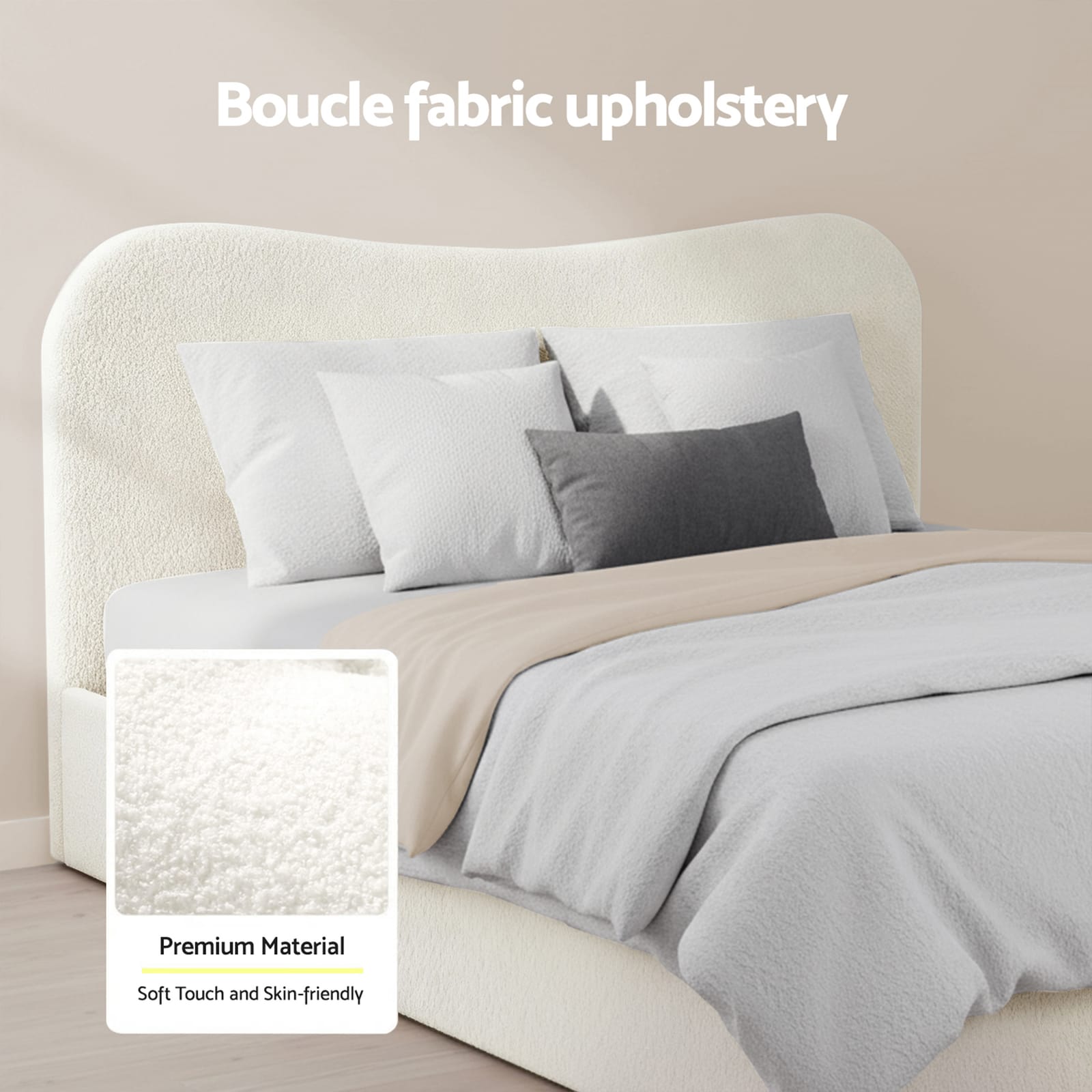 Double Bed Frame Set Beige 203x145x92cm