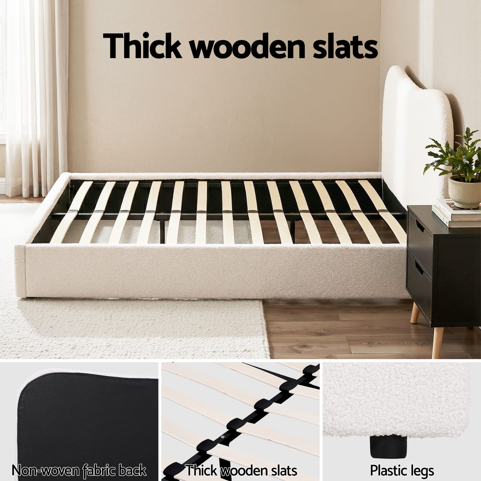 Double Bed Frame Set Beige 203x145x92cm