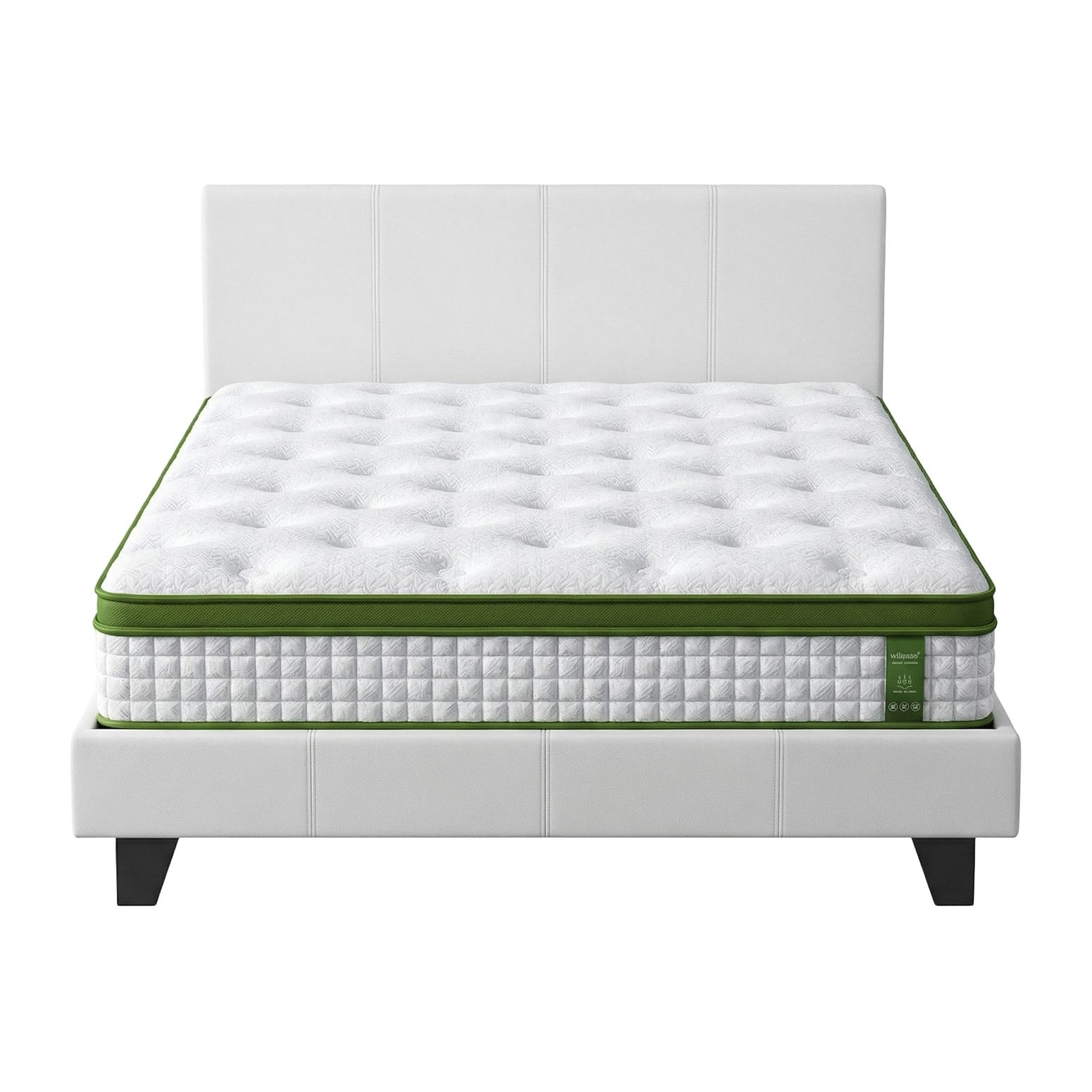 Double Bed Frame White Leather 203x144x88cm