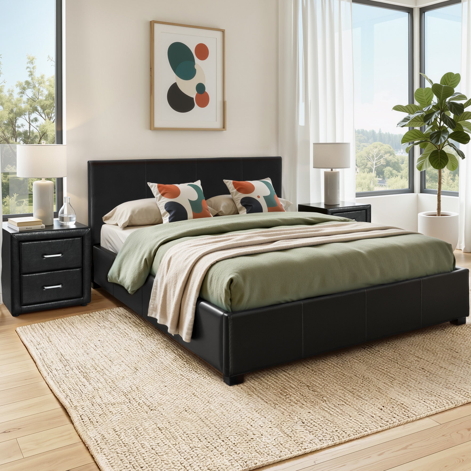 Queen Gas Lift Bed Frame Bedside Table Set | Simpledeals