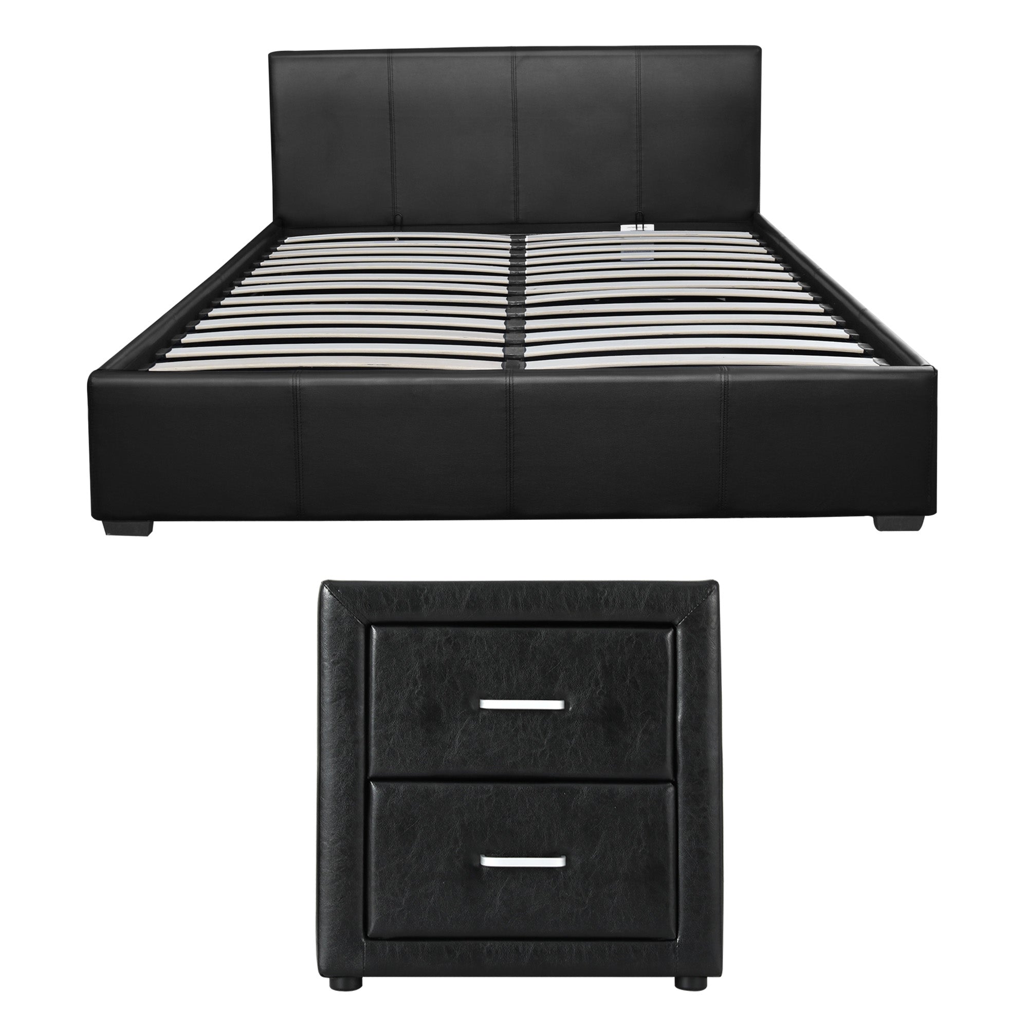 Queen Gas Lift Bed Frame Bedside Table Set | Simpledeals
