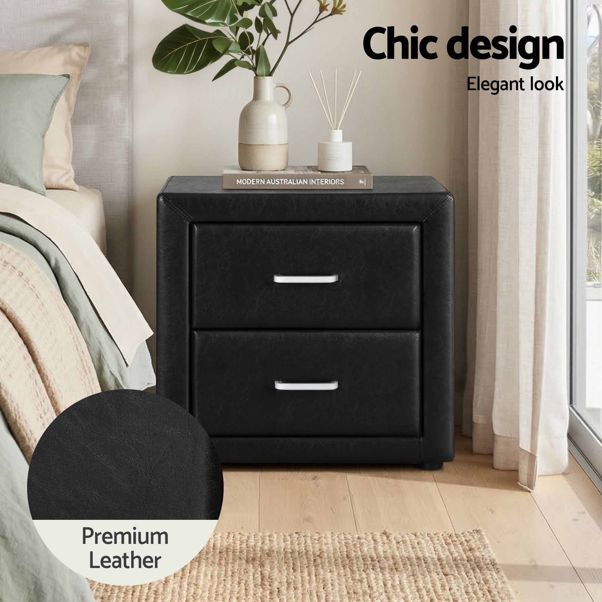 Queen Gas Lift Bed Frame Bedside Table Set | Simpledeals