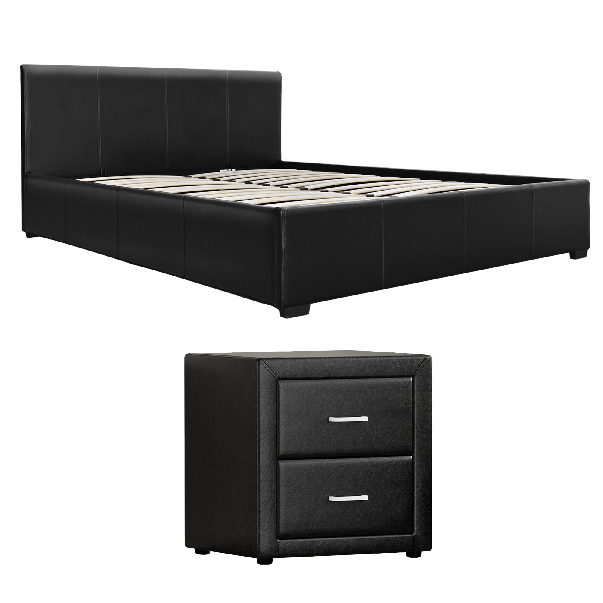 Queen Gas Lift Bed Frame Bedside Table Set | Simpledeals